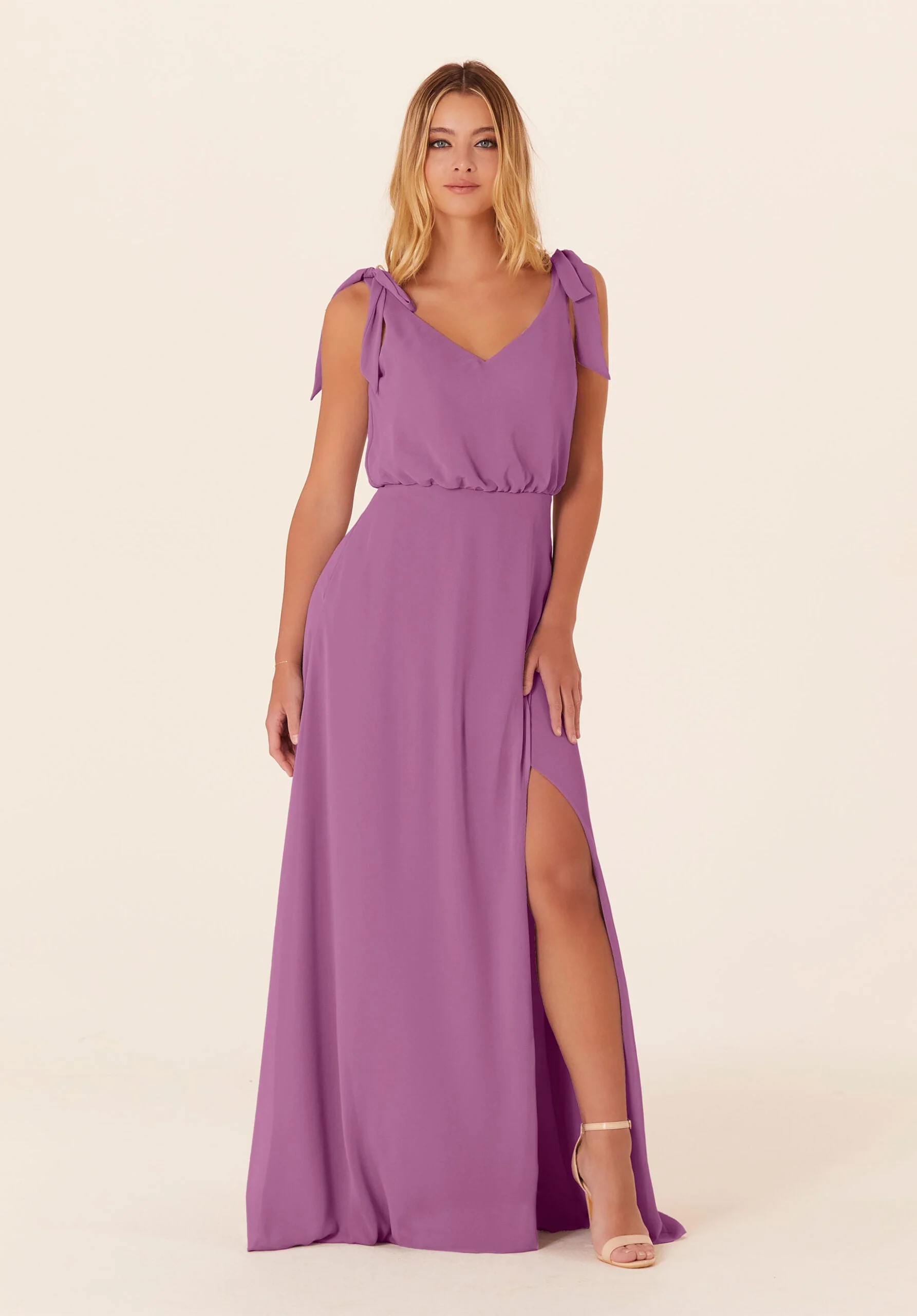 Chiffon Bridesmaid Dress with Tied Bow Straps - Image 38