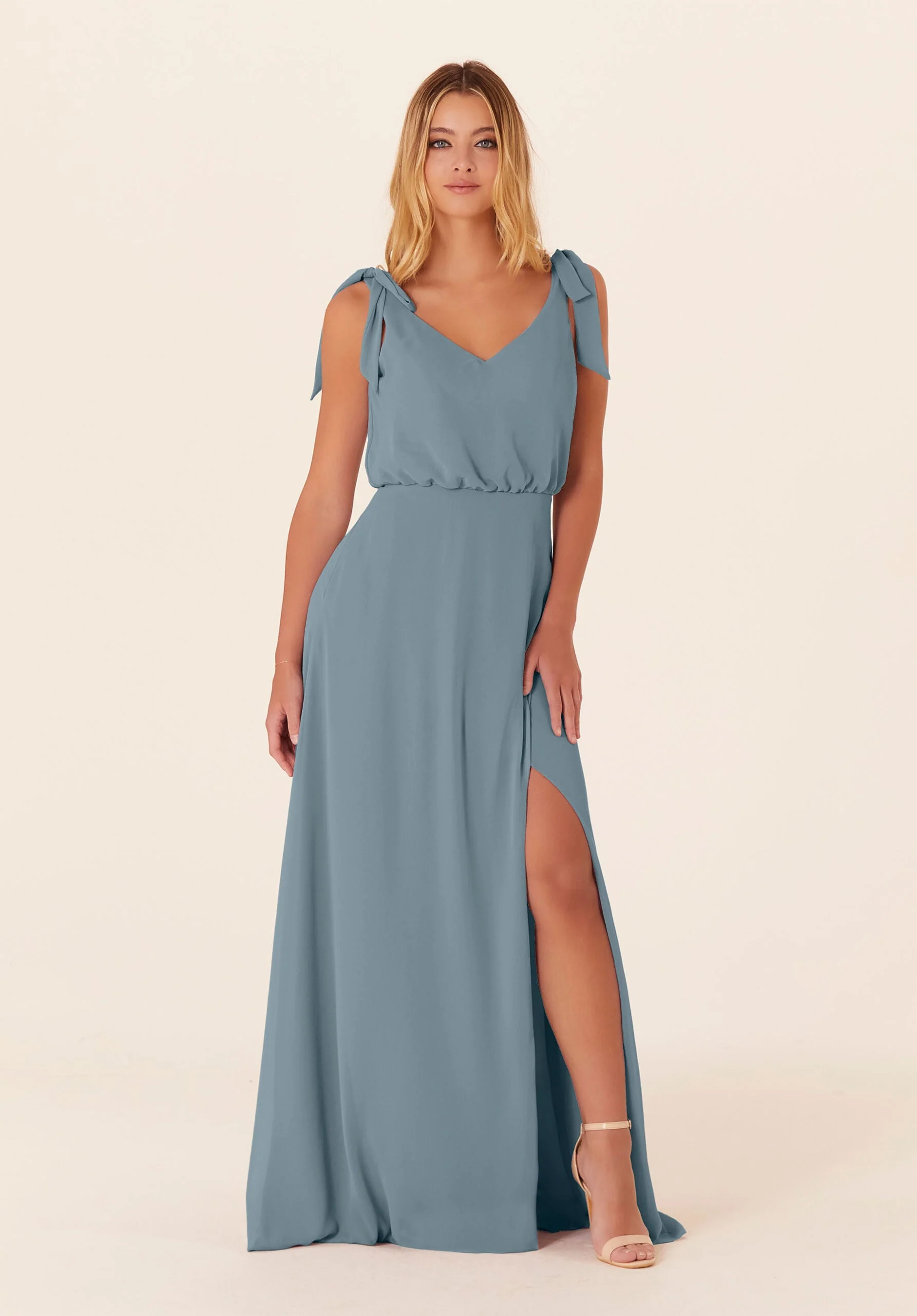 Chiffon Bridesmaid Dress with Tied Bow Straps - Image 39