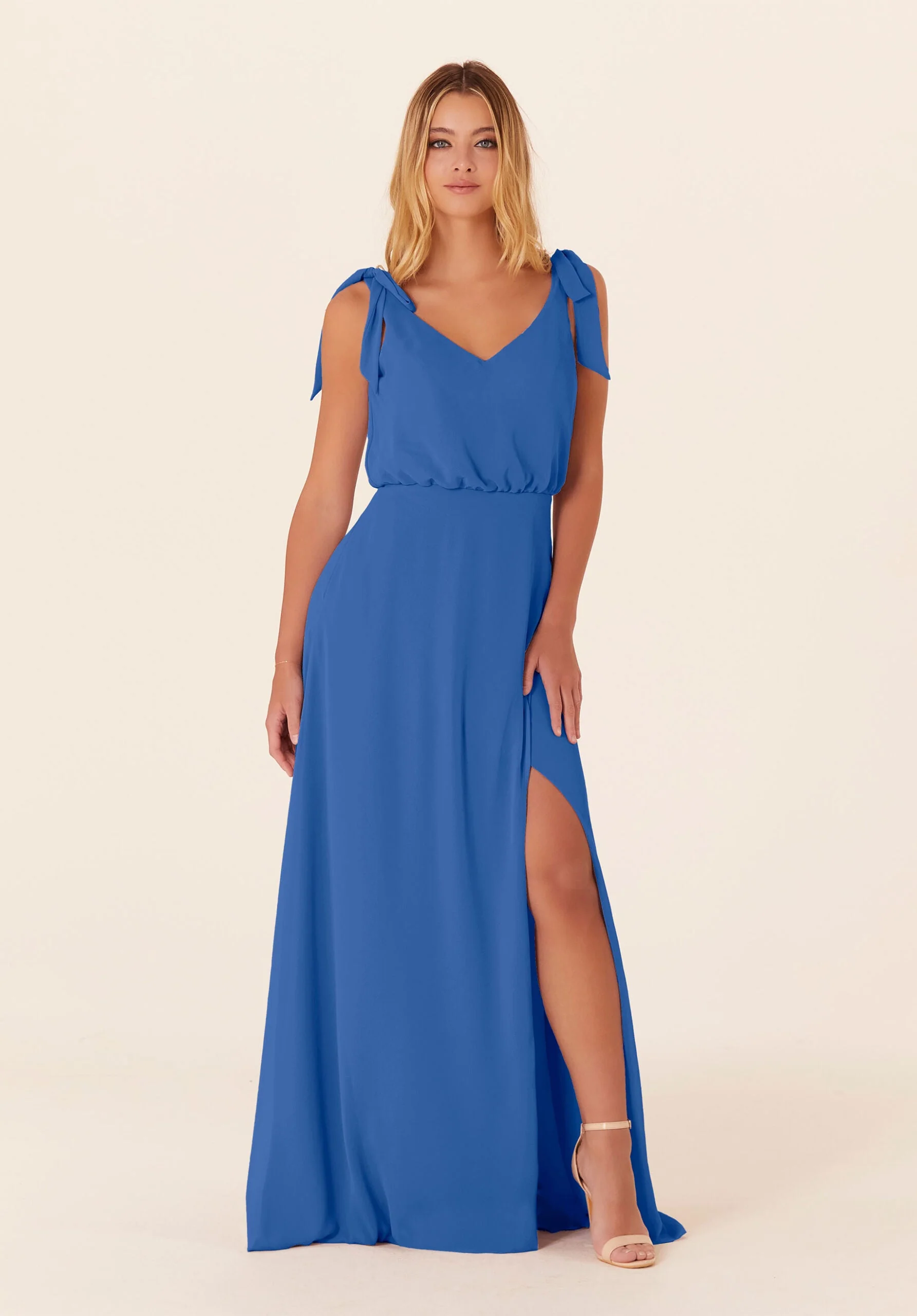 Chiffon Bridesmaid Dress with Tied Bow Straps - Image 40