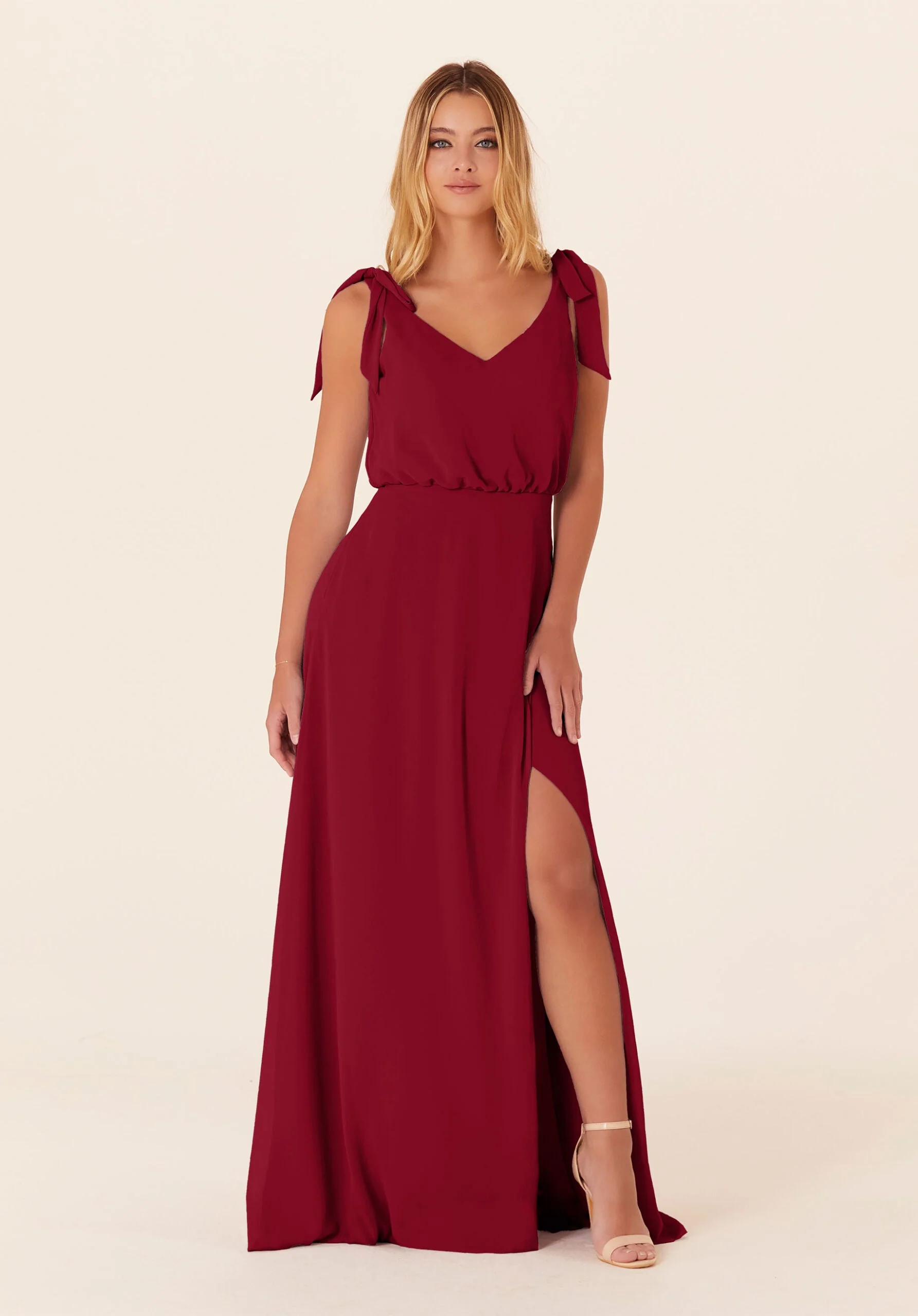 Chiffon Bridesmaid Dress with Tied Bow Straps - Image 42