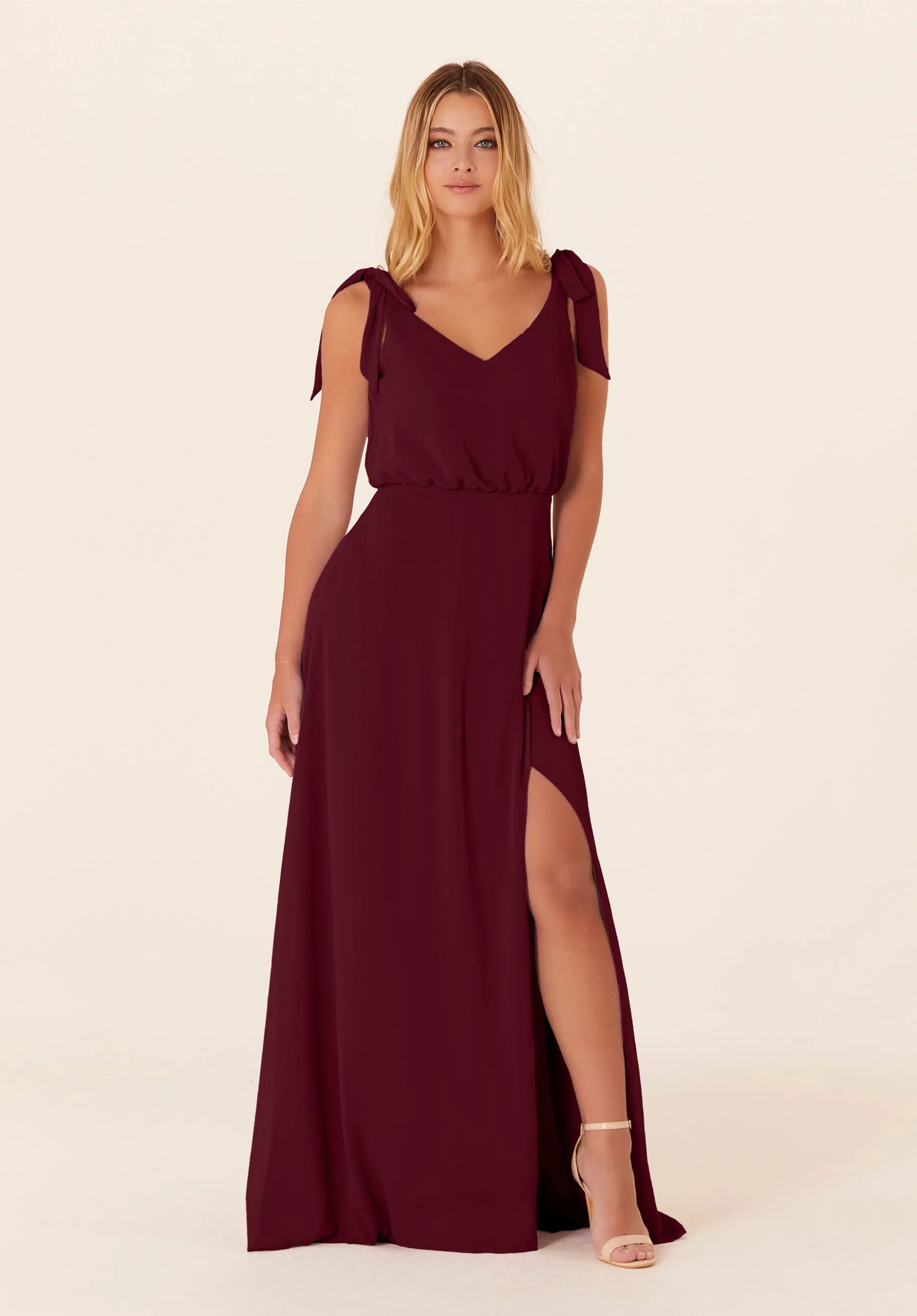 Chiffon Bridesmaid Dress with Tied Bow Straps - Image 43