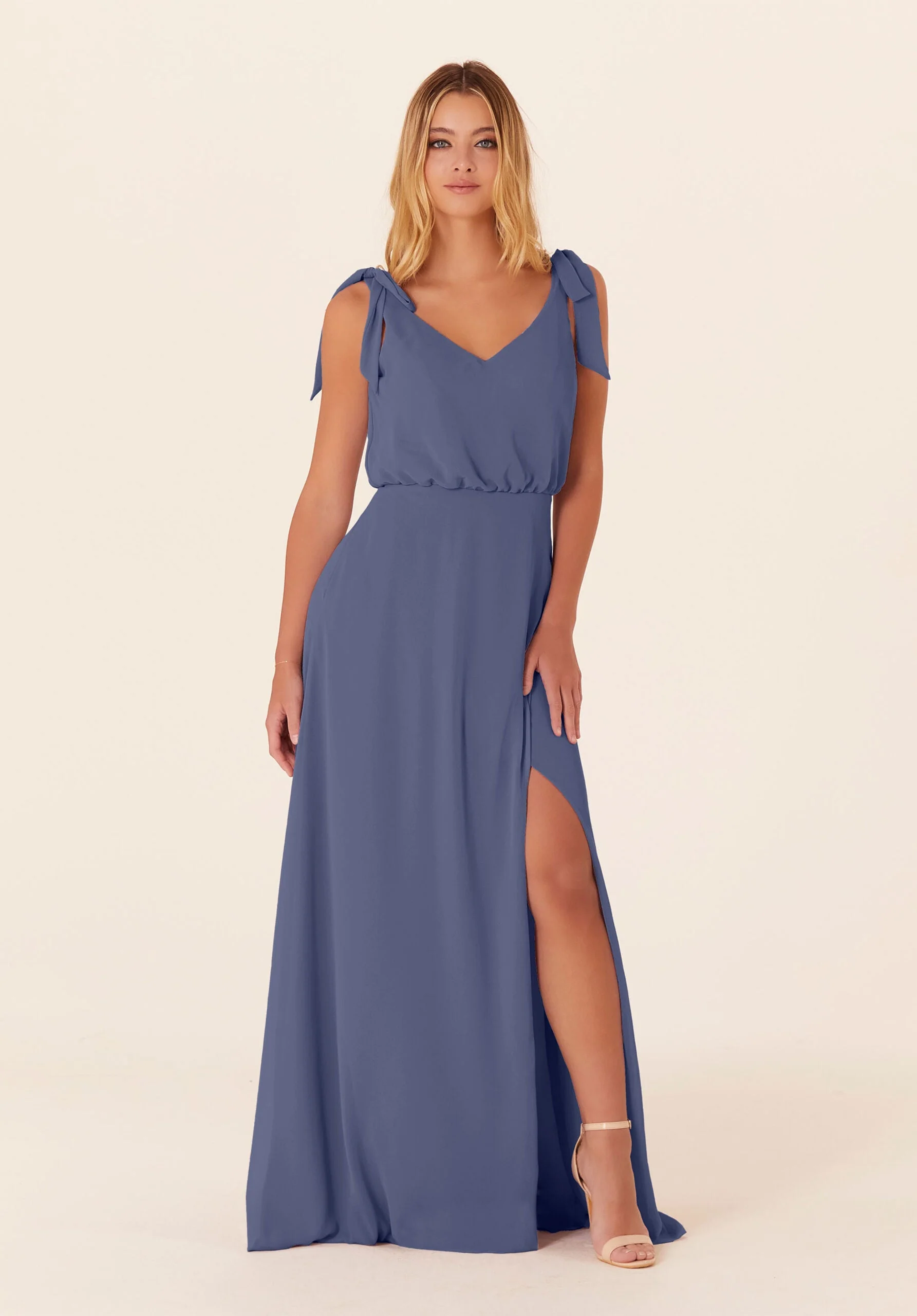Chiffon Bridesmaid Dress with Tied Bow Straps - Image 44