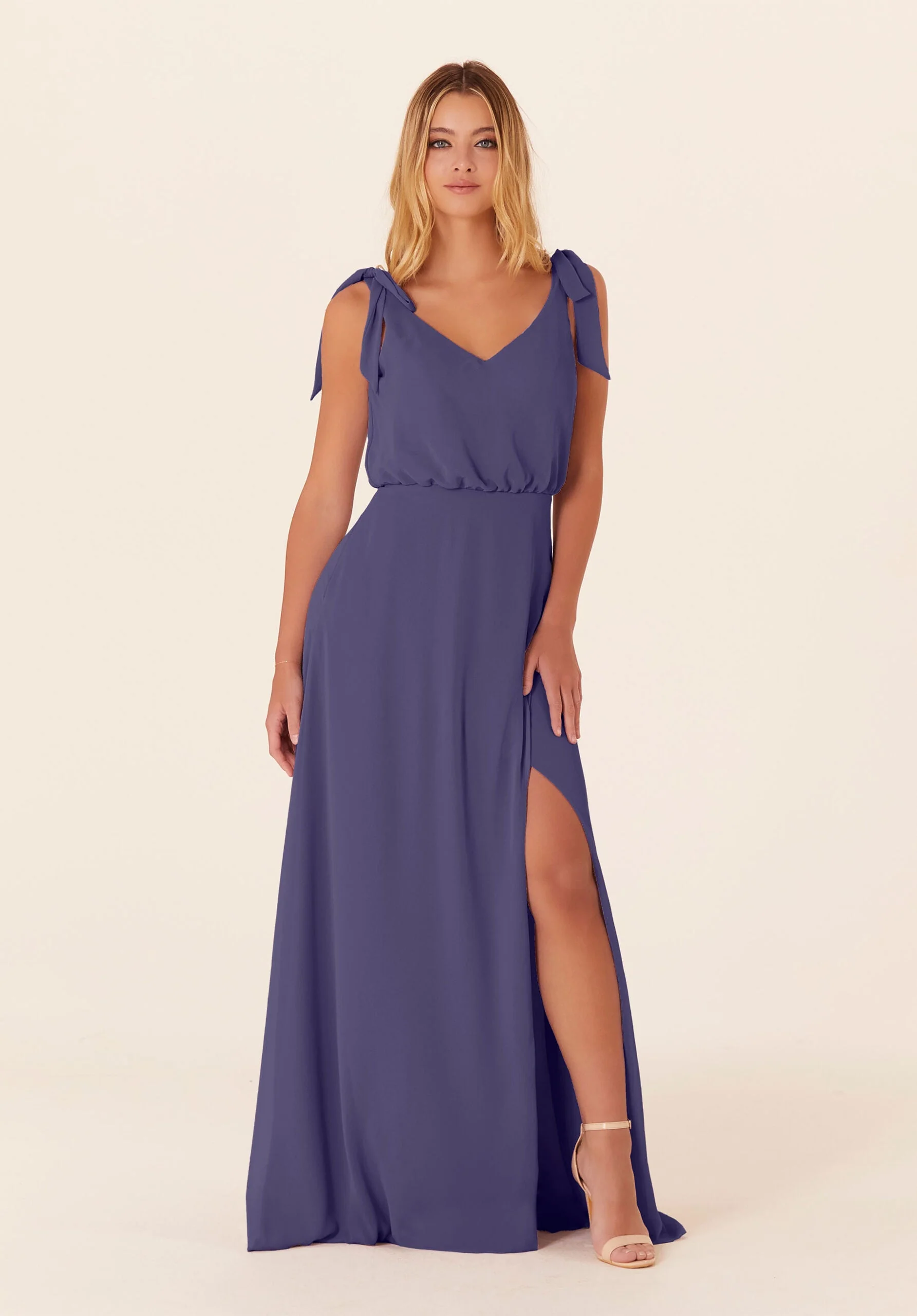 Chiffon Bridesmaid Dress with Tied Bow Straps - Image 45