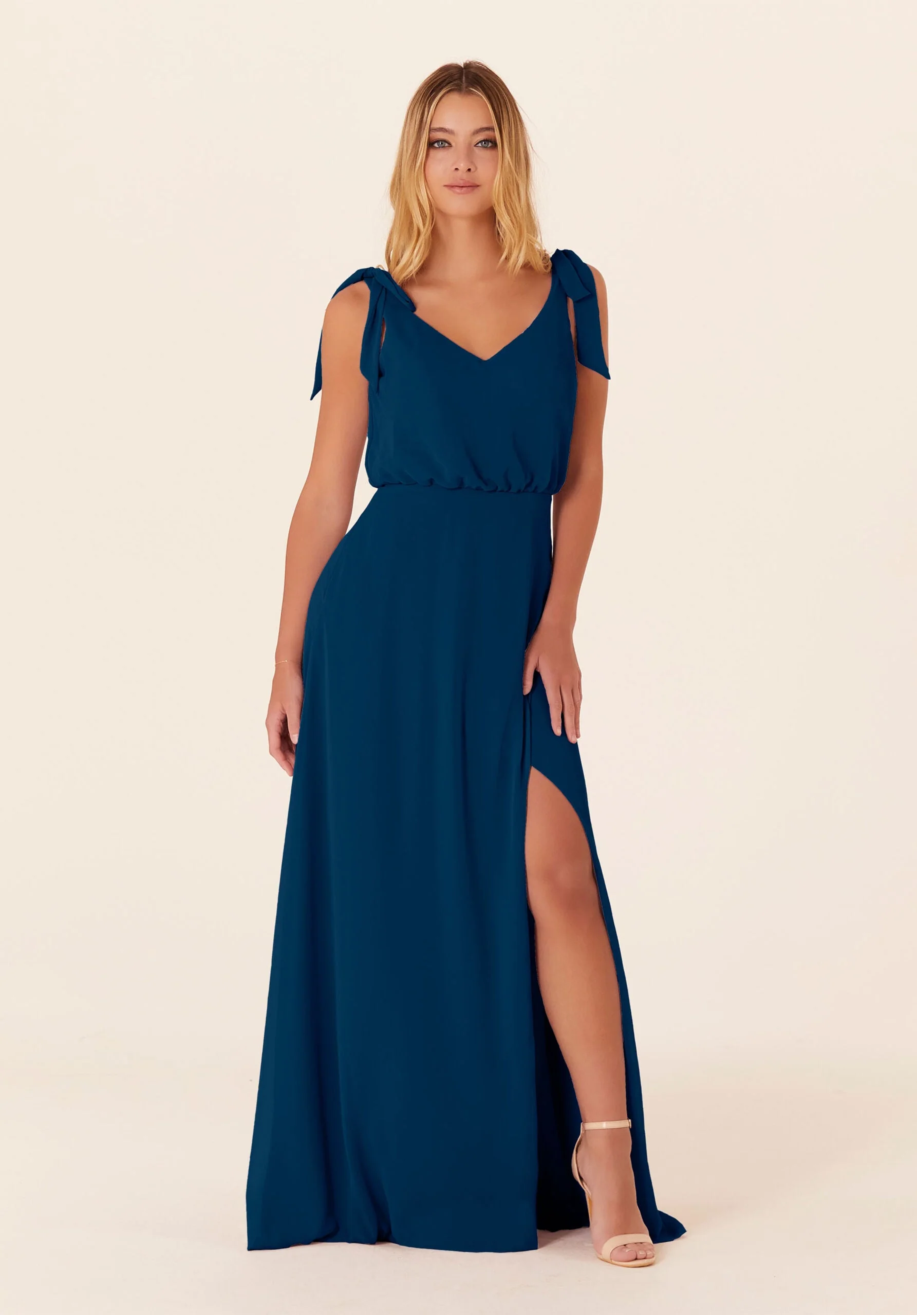 Chiffon Bridesmaid Dress with Tied Bow Straps - Image 46