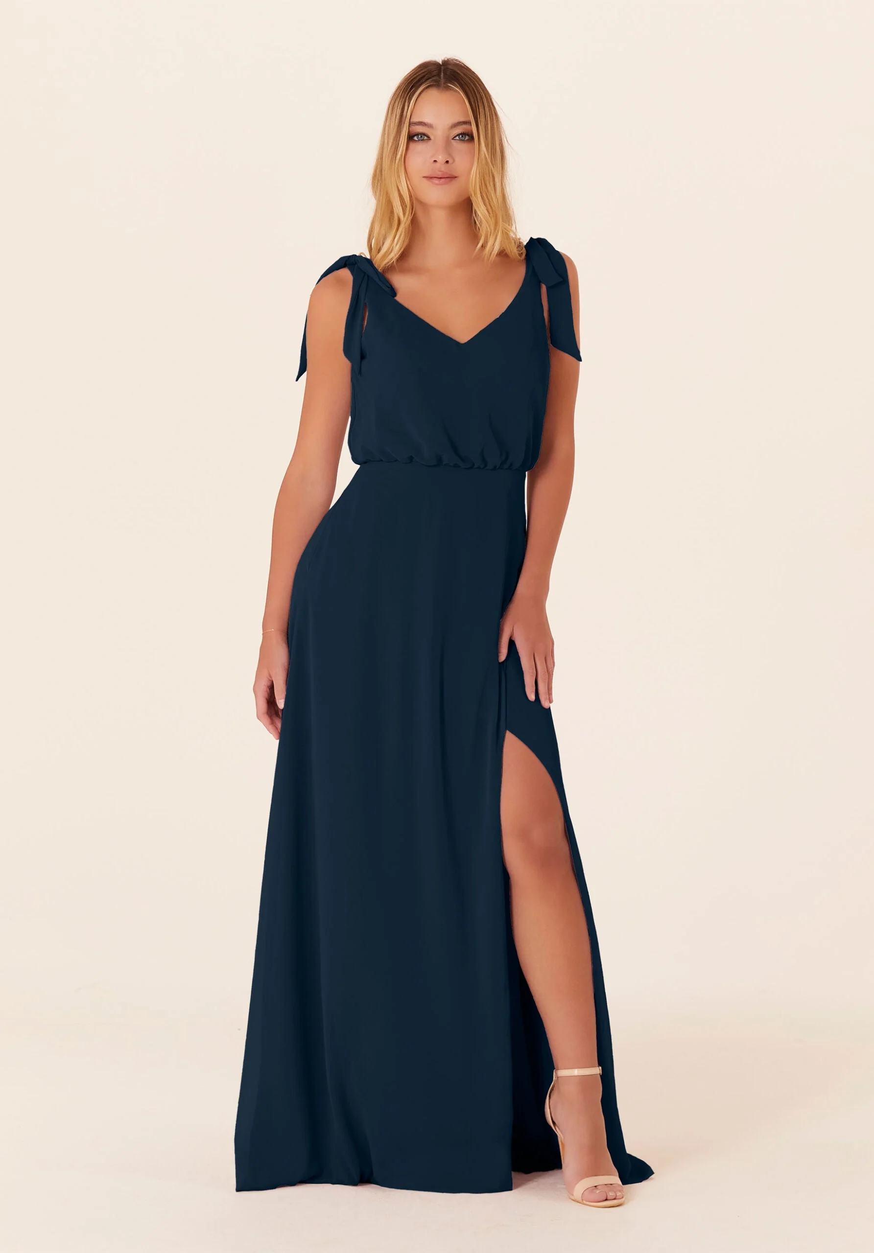 Chiffon Bridesmaid Dress with Tied Bow Straps - Image 47