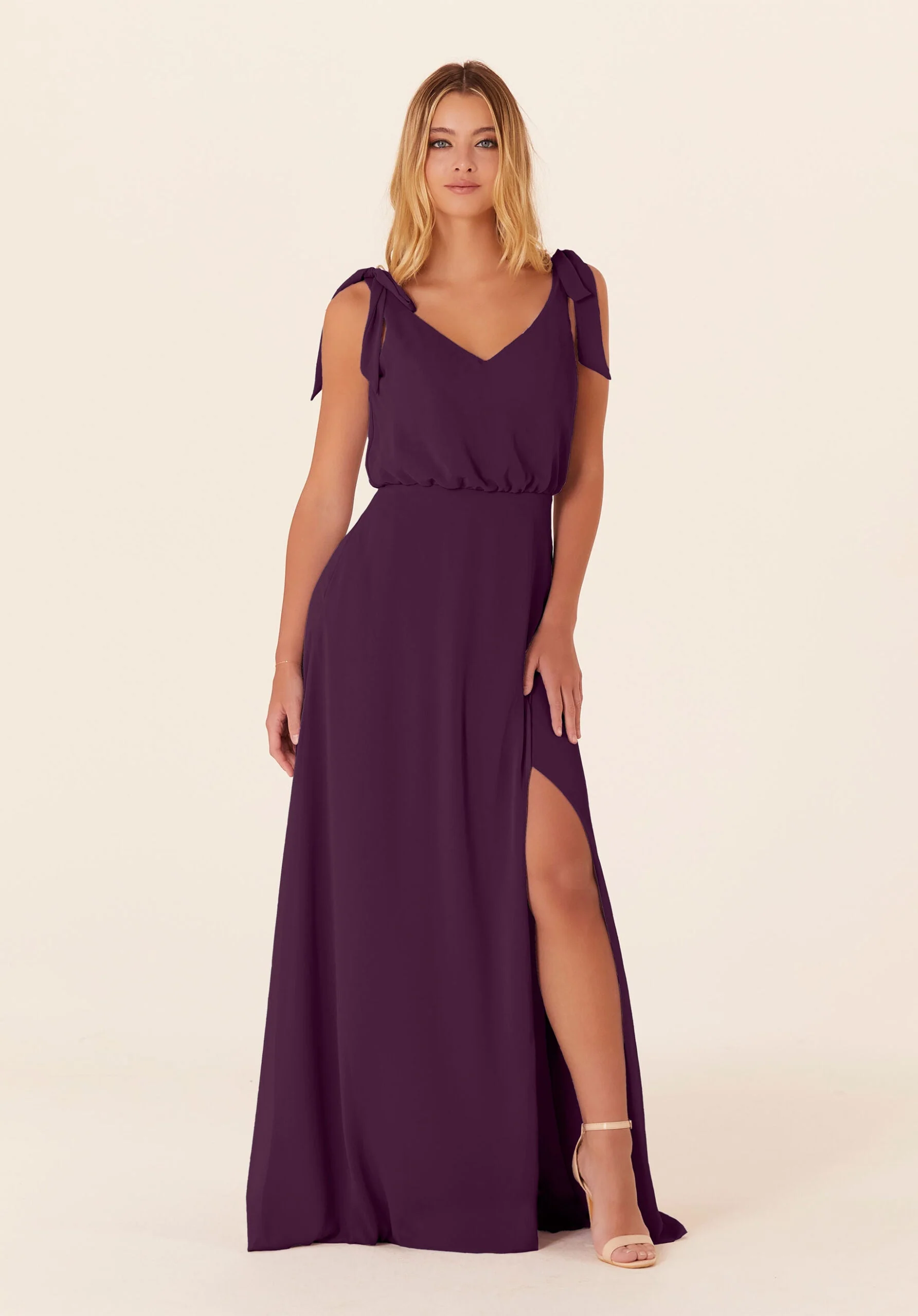Chiffon Bridesmaid Dress with Tied Bow Straps - Image 48