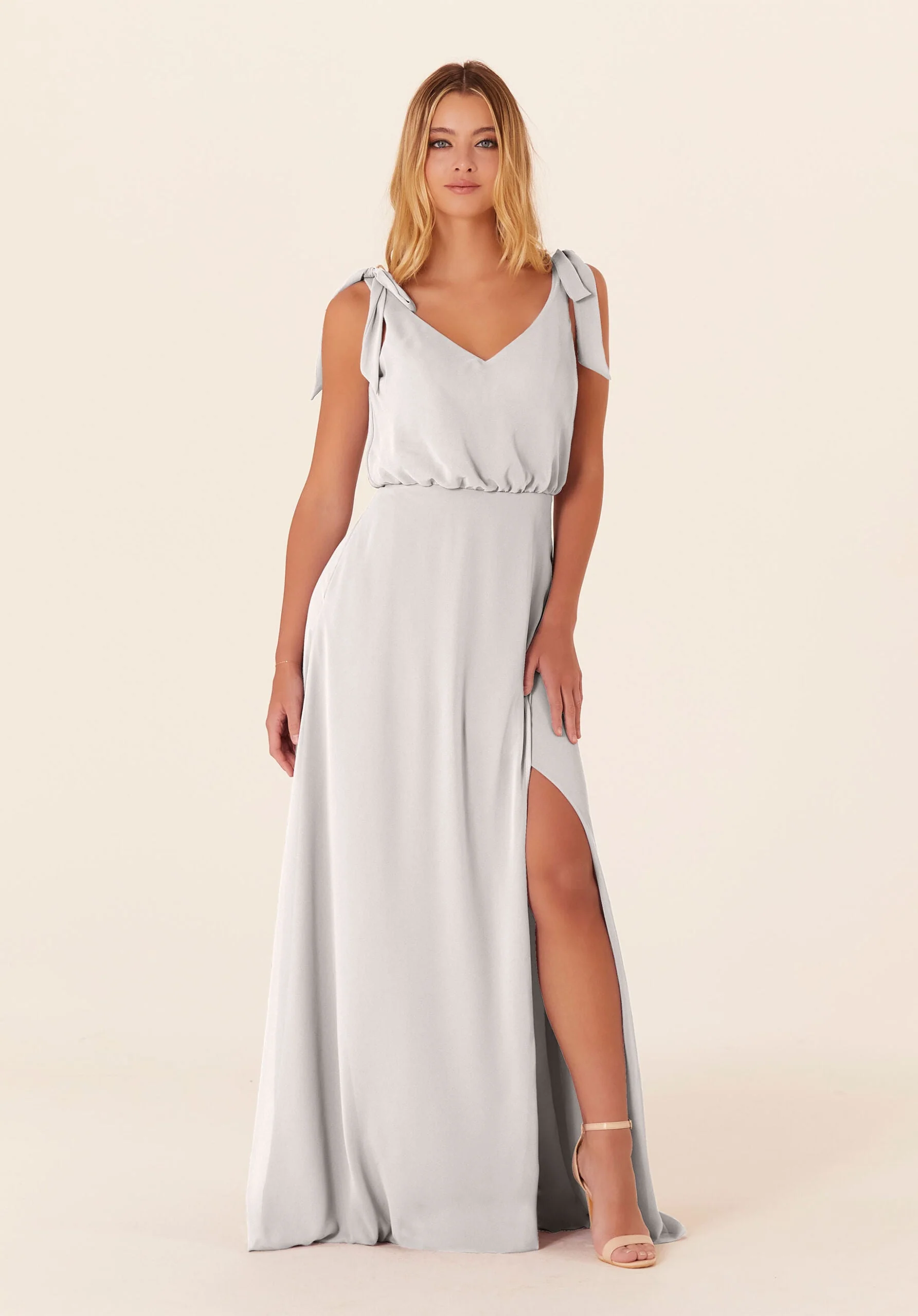 Chiffon Bridesmaid Dress with Tied Bow Straps - Image 52