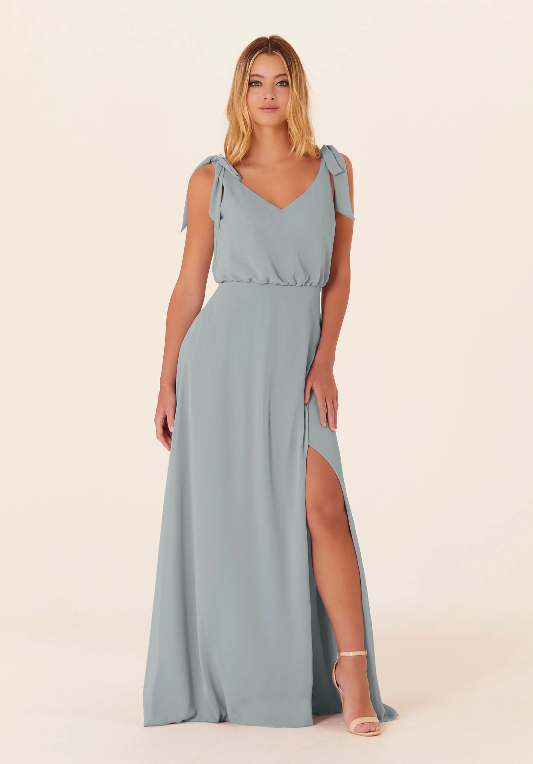 Chiffon Bridesmaid Dress with Tied Bow Straps - Image 53