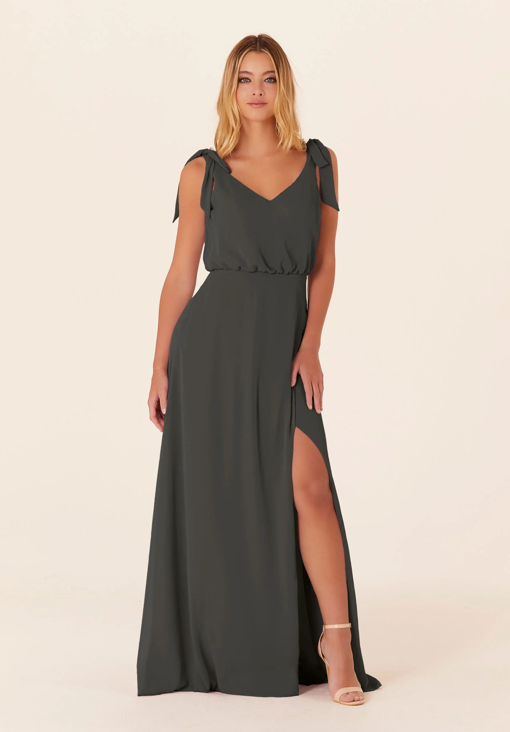 Chiffon Bridesmaid Dress with Tied Bow Straps - Image 54