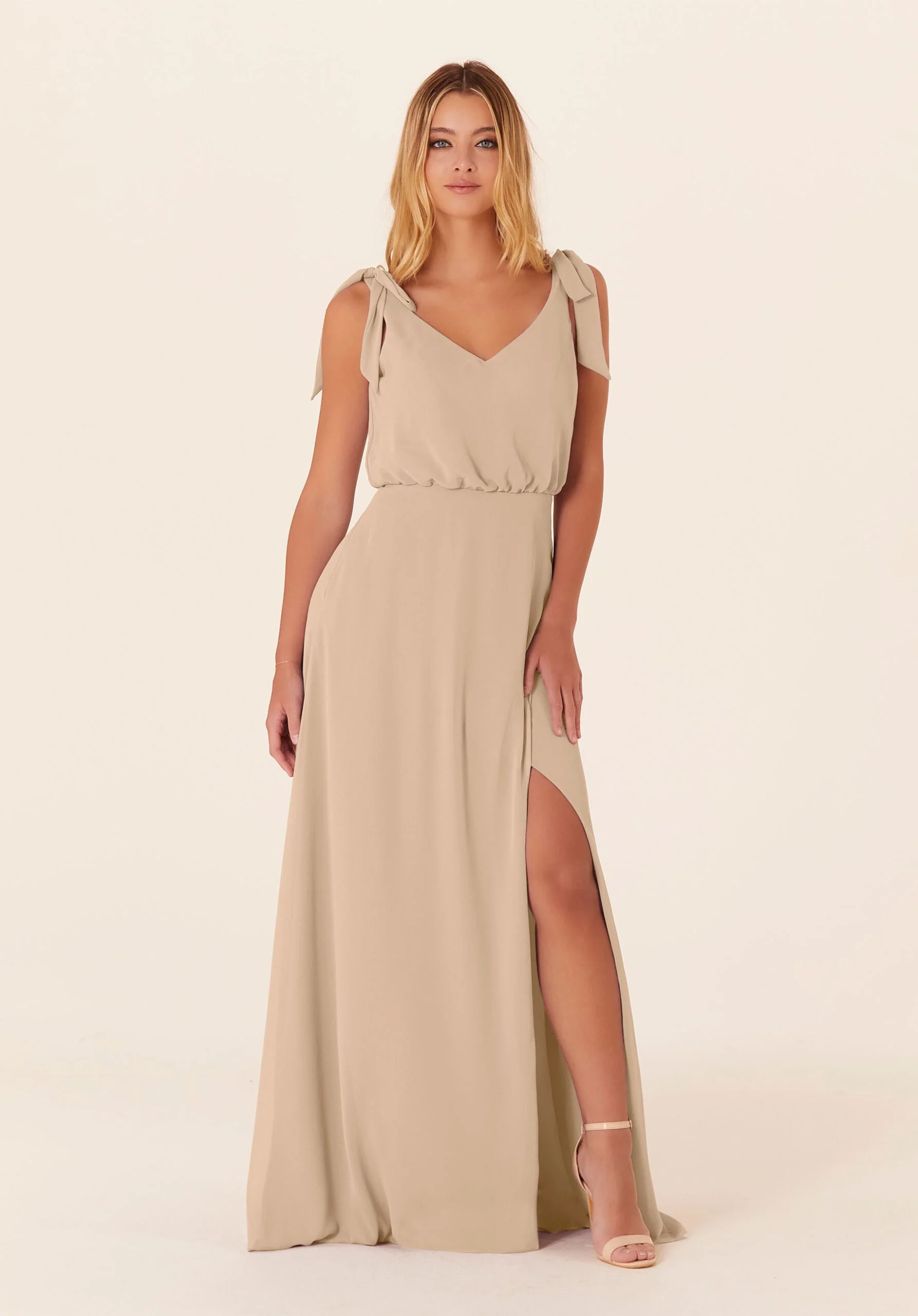 Chiffon Bridesmaid Dress with Tied Bow Straps - Image 7