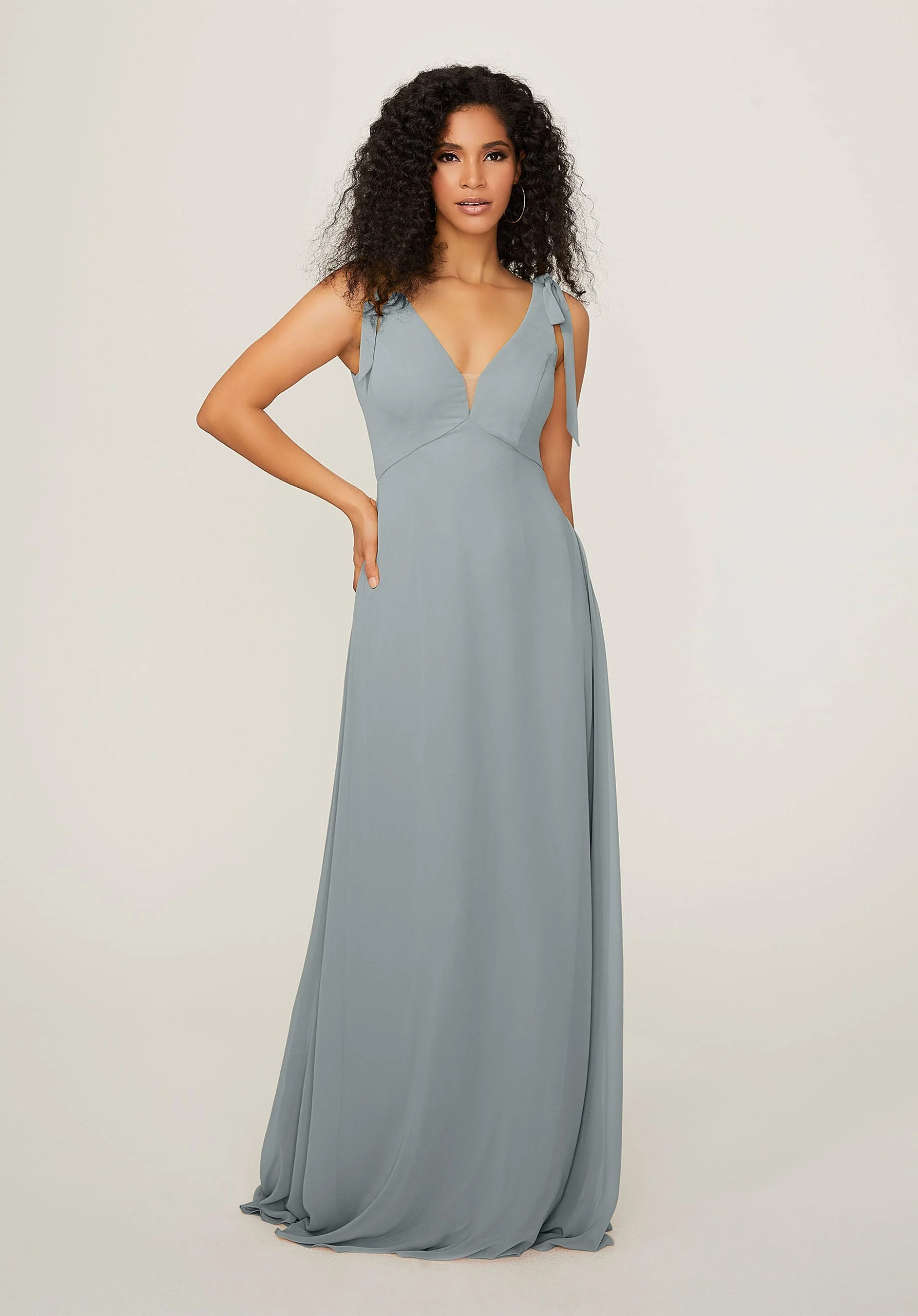 Chiffon Bridesmaid Dress with Tied Straps - Image 44