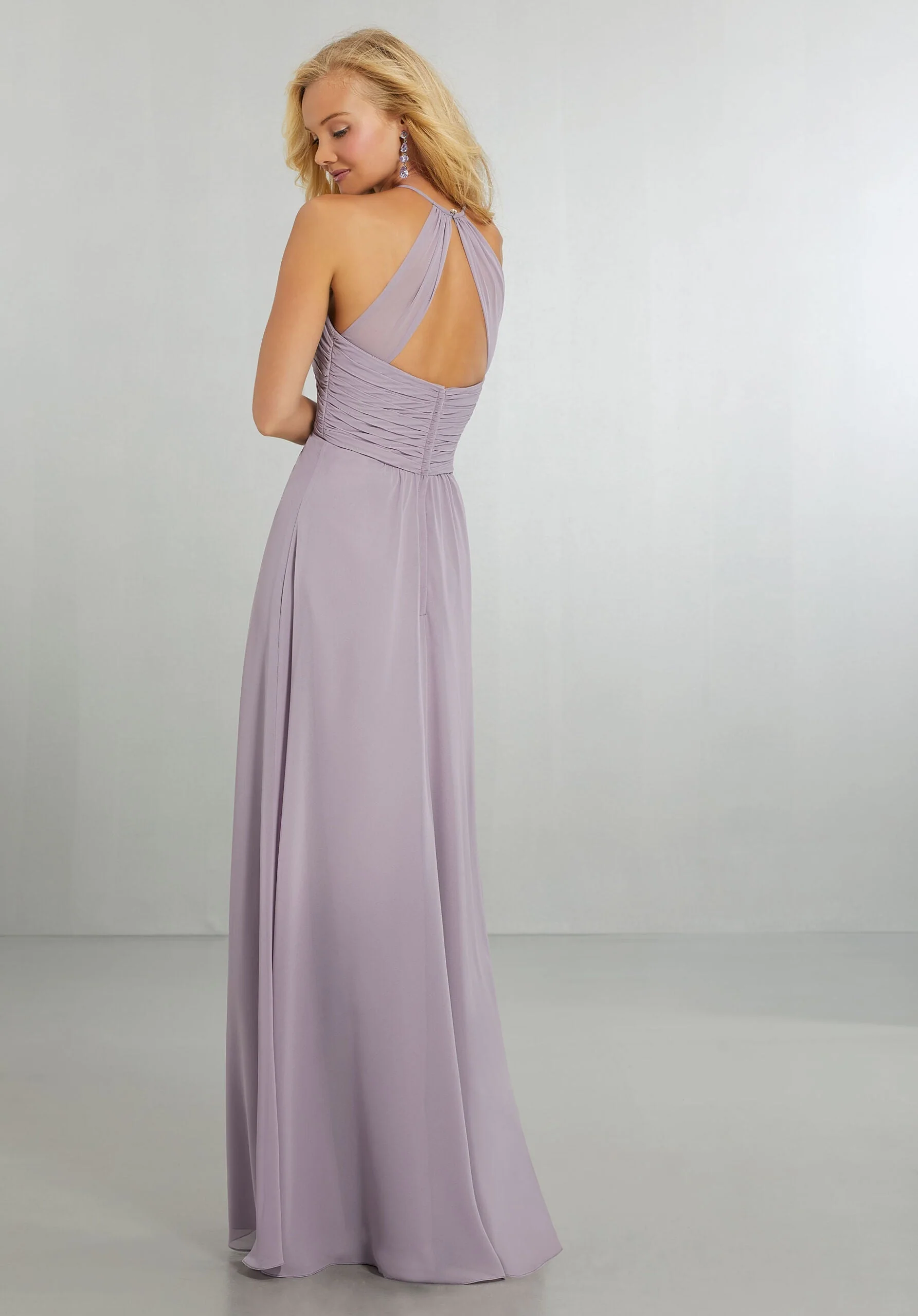Chiffon Bridesmaids Dress with Draped Bodice and Keyhole Back - Image 2