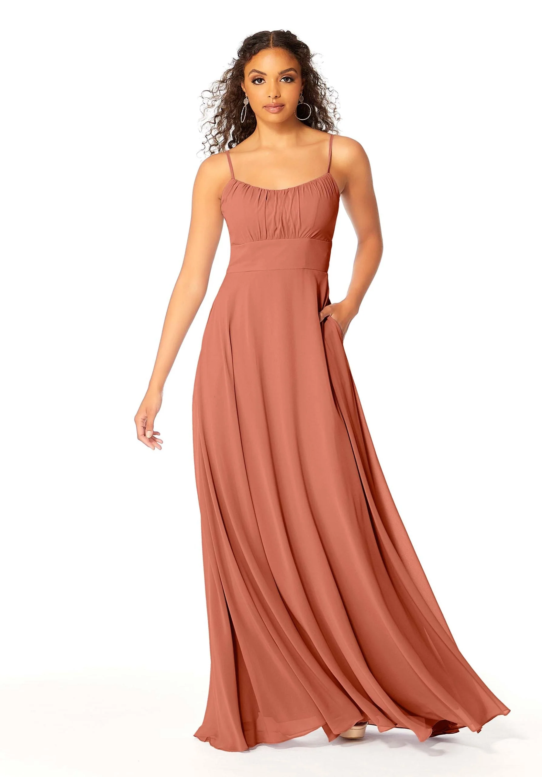 Chiffon Bridesmaids Dress with Ruched Bodice - Image 49