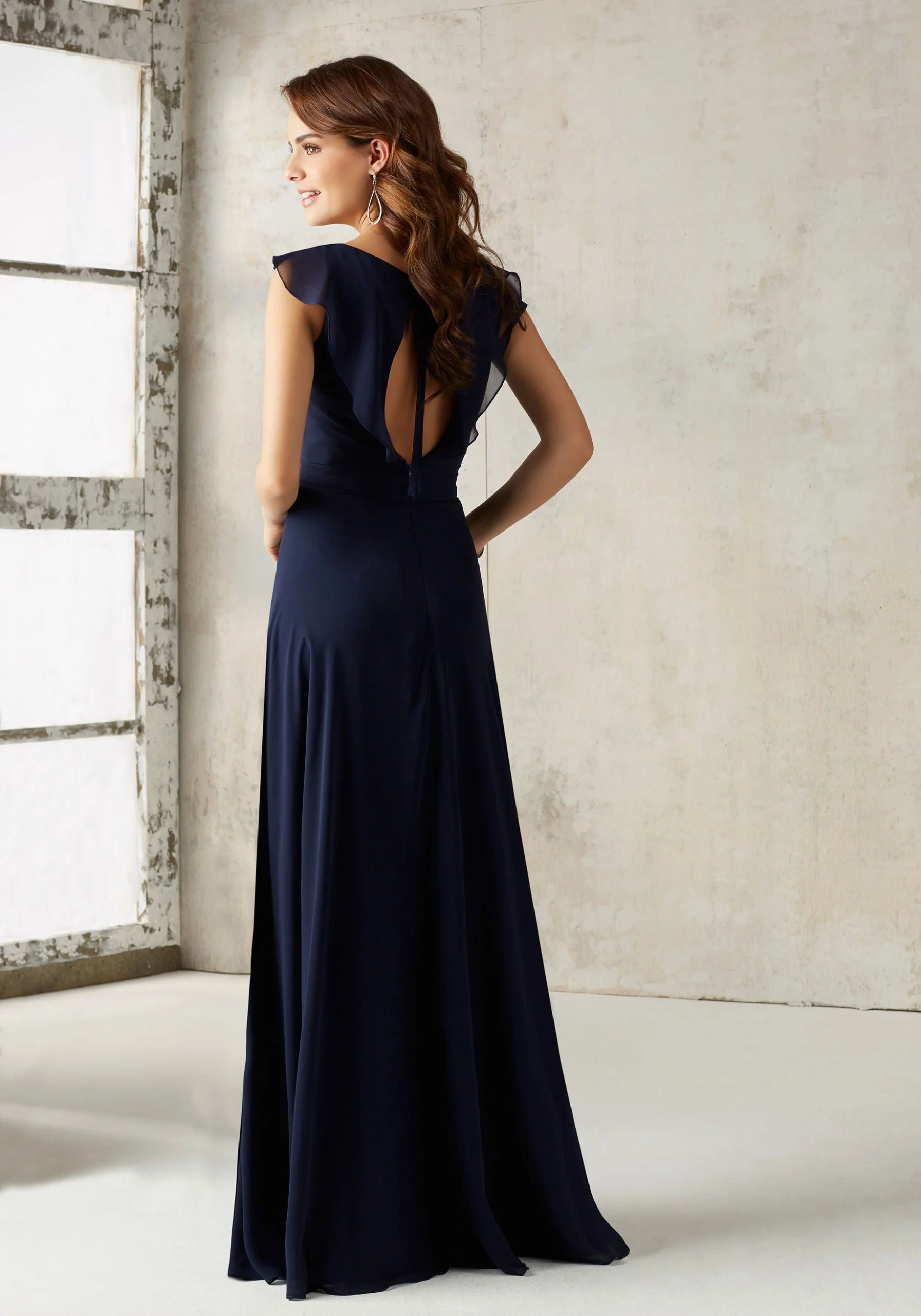 Chiffon Bridesmaids Dress with V-neck and Ruffle Neckline - Image 3