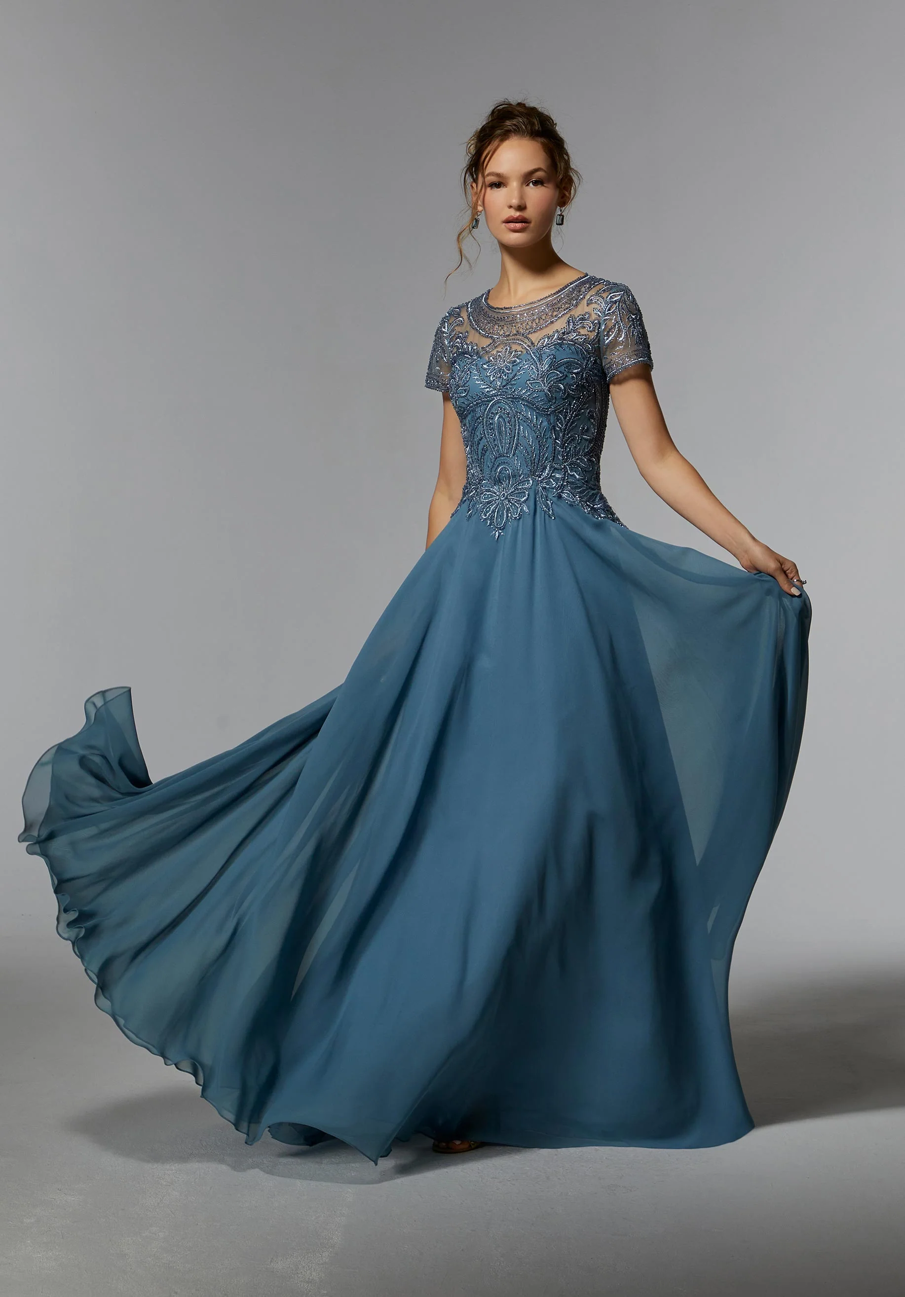 Chiffon Evening Gown with Beaded Embroidery on a Net Bodice - Image 2