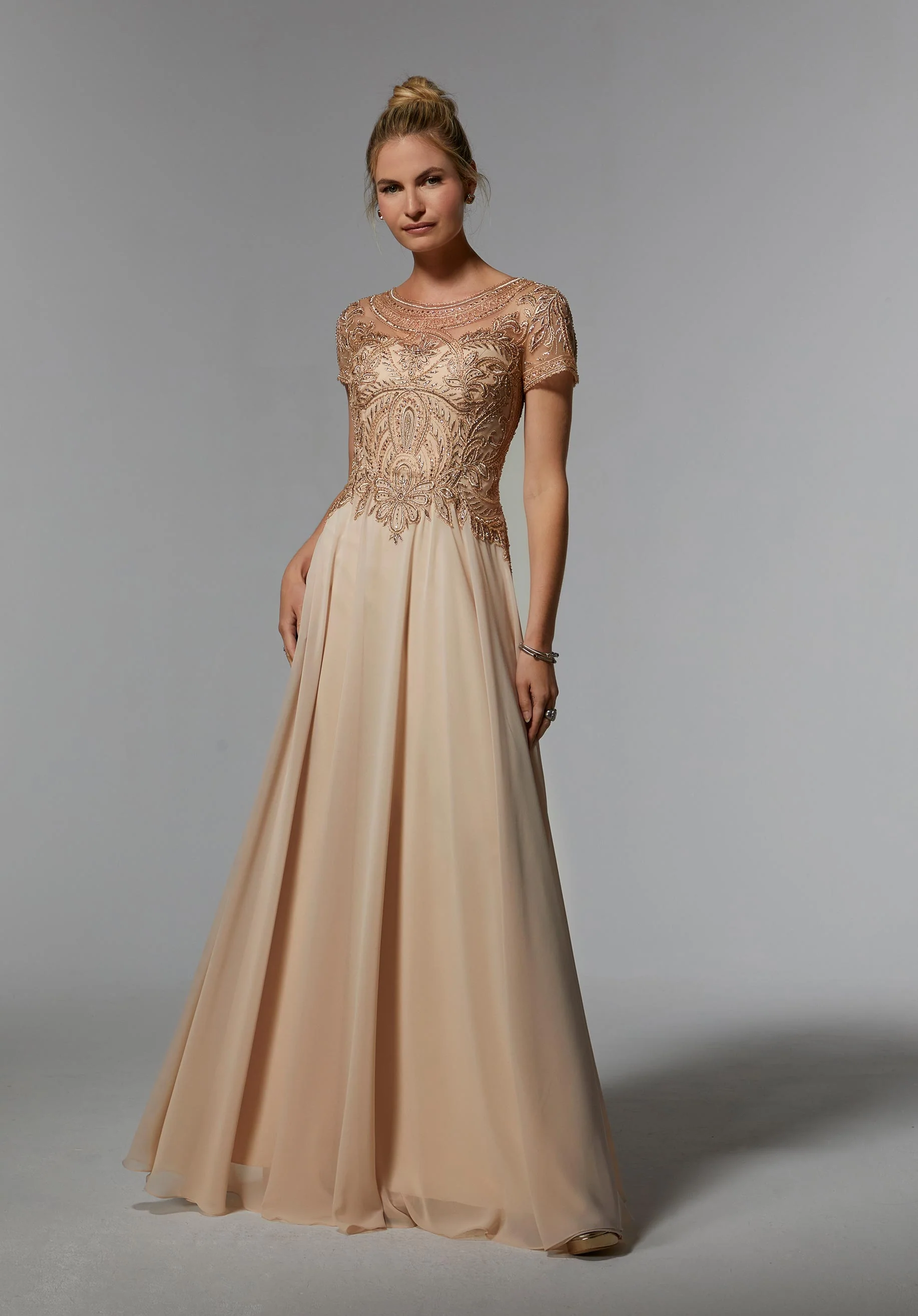 Chiffon Evening Gown with Beaded Embroidery on a Net Bodice - Image 3