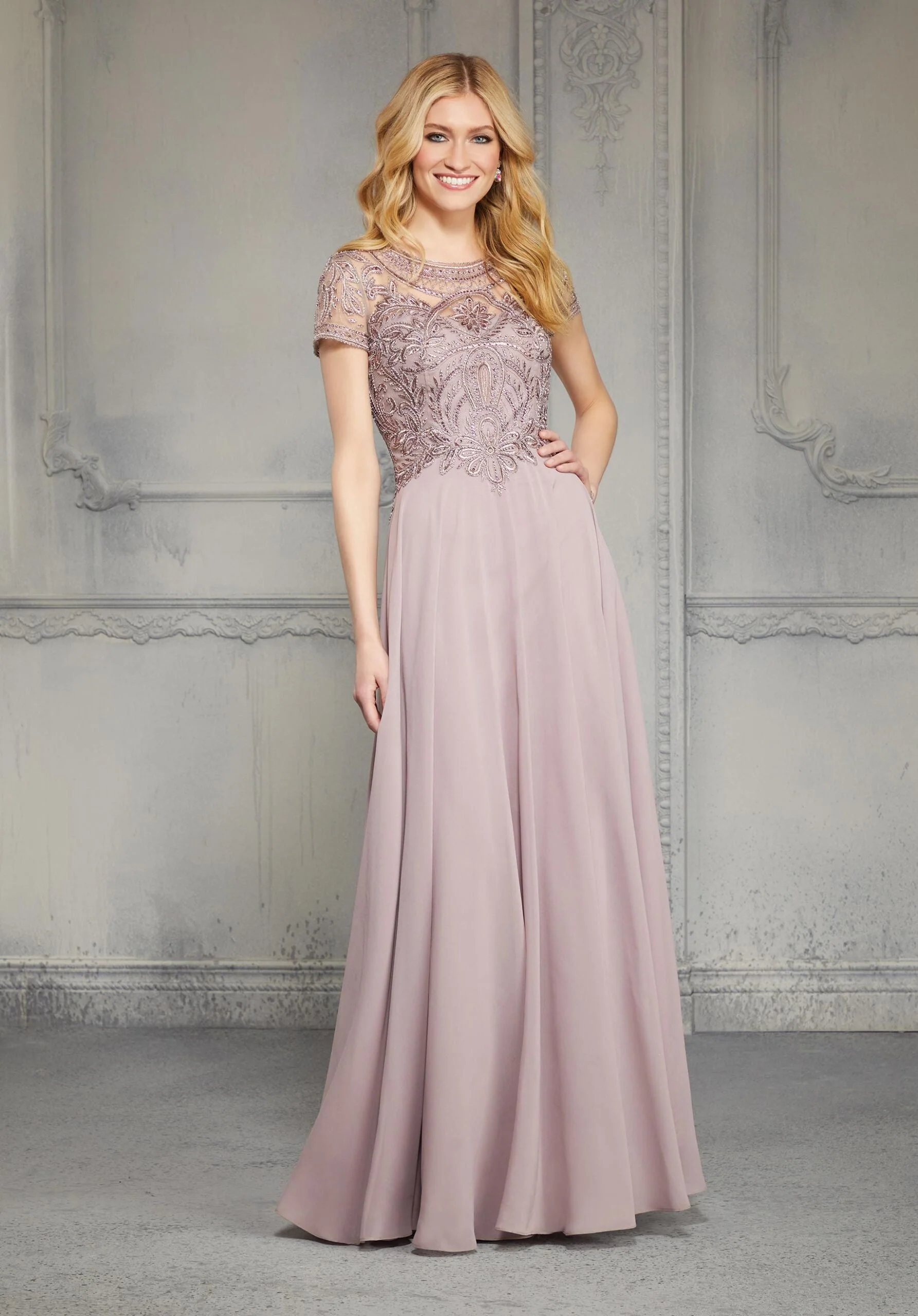 Chiffon Evening Gown with Beaded Embroidery on a Net Bodice - Image 5