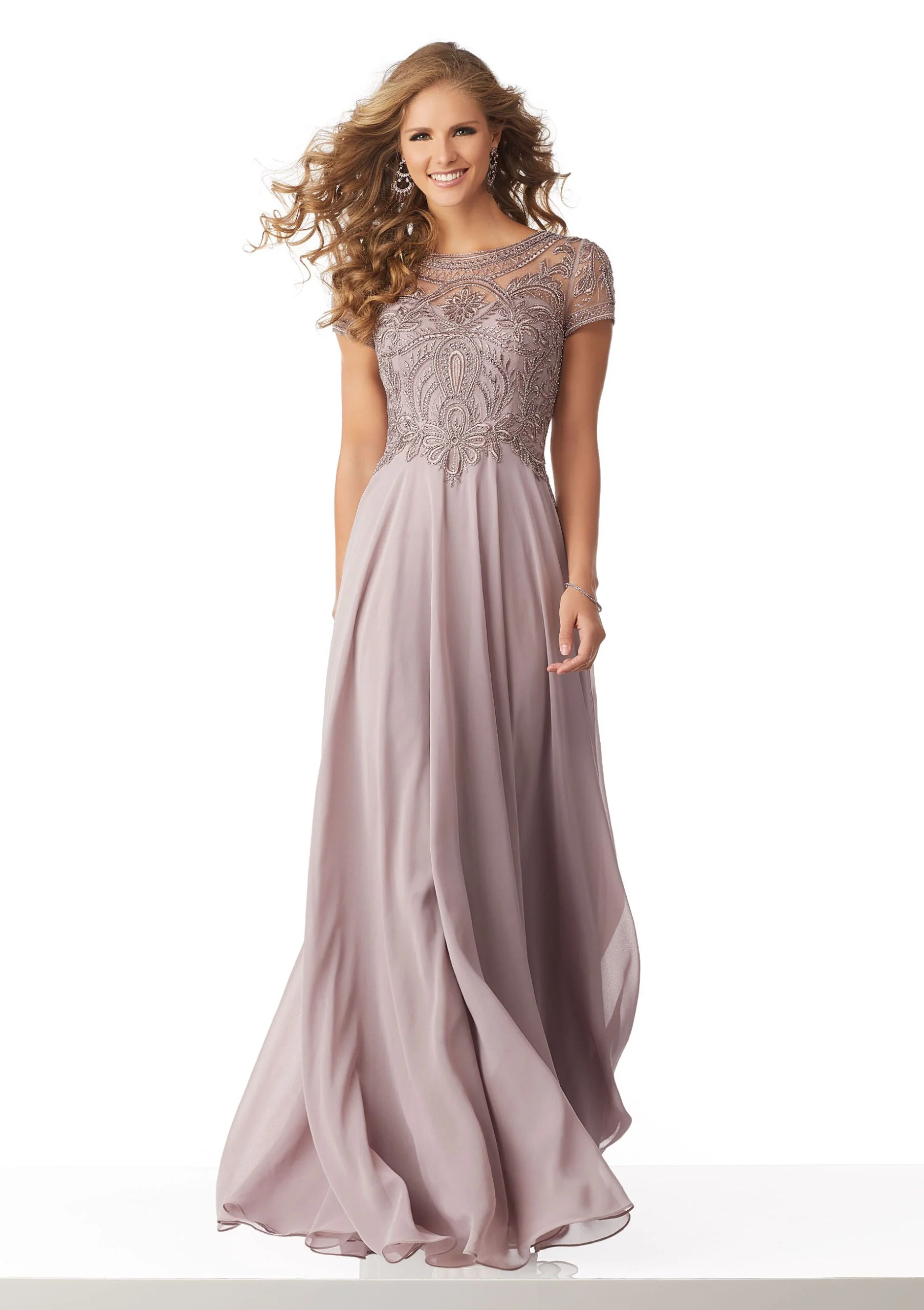 Chiffon Evening Gown with Beaded Embroidery on a Net Bodice - Image 9