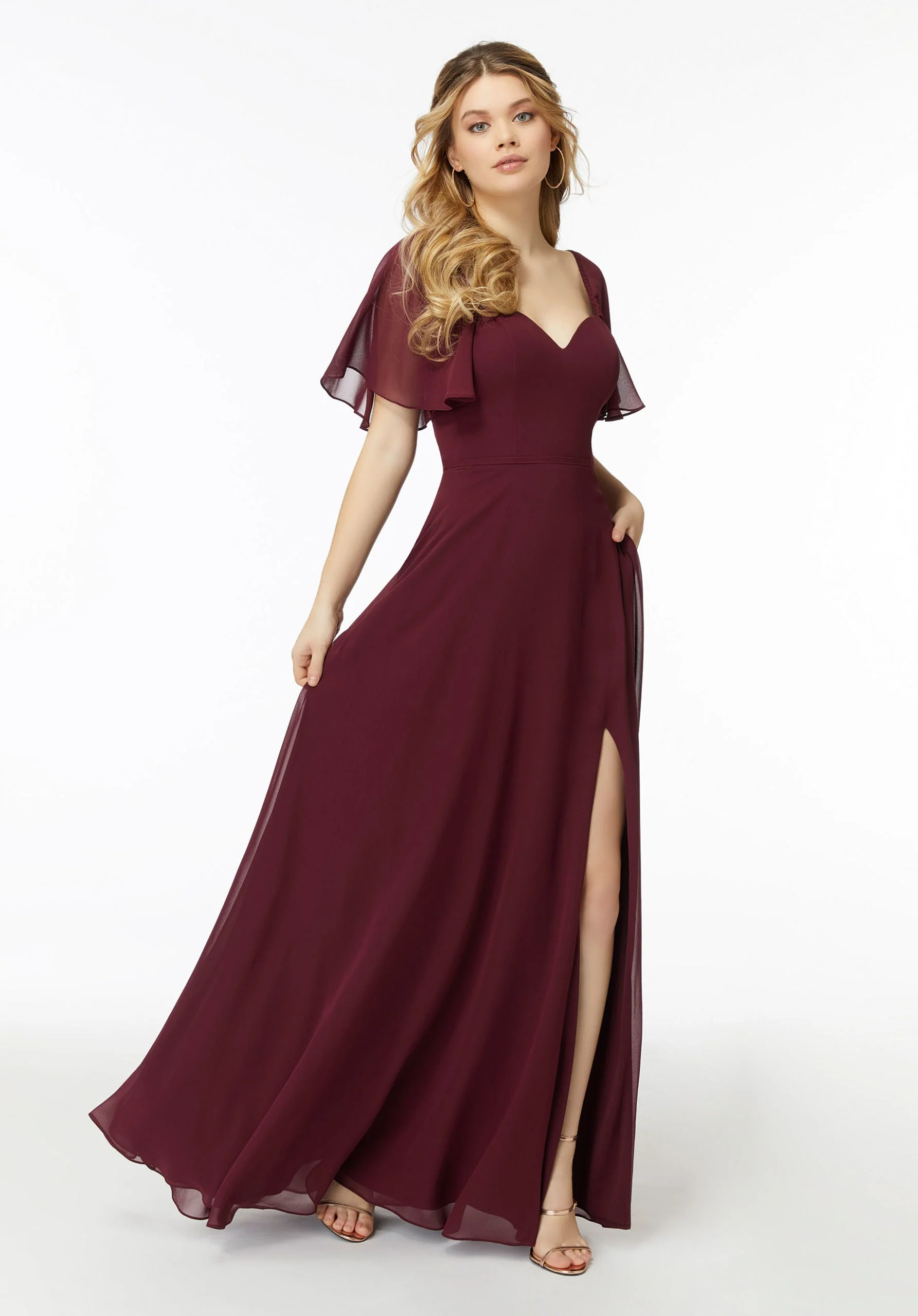 Chiffon Flutter Sleeve, Sweetheart Bridesmaid Dress