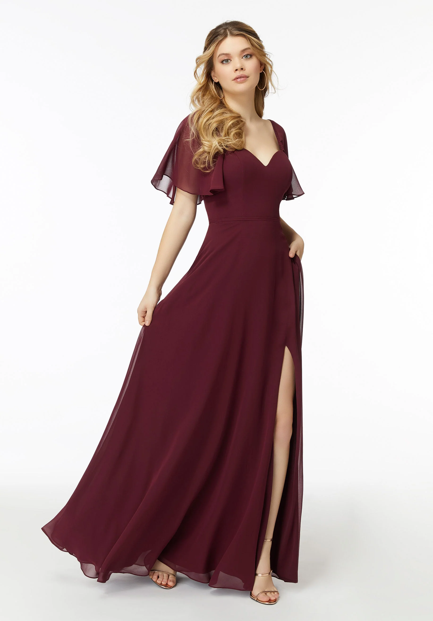 Chiffon Flutter Sleeve, Sweetheart Bridesmaid Dress - Image 15