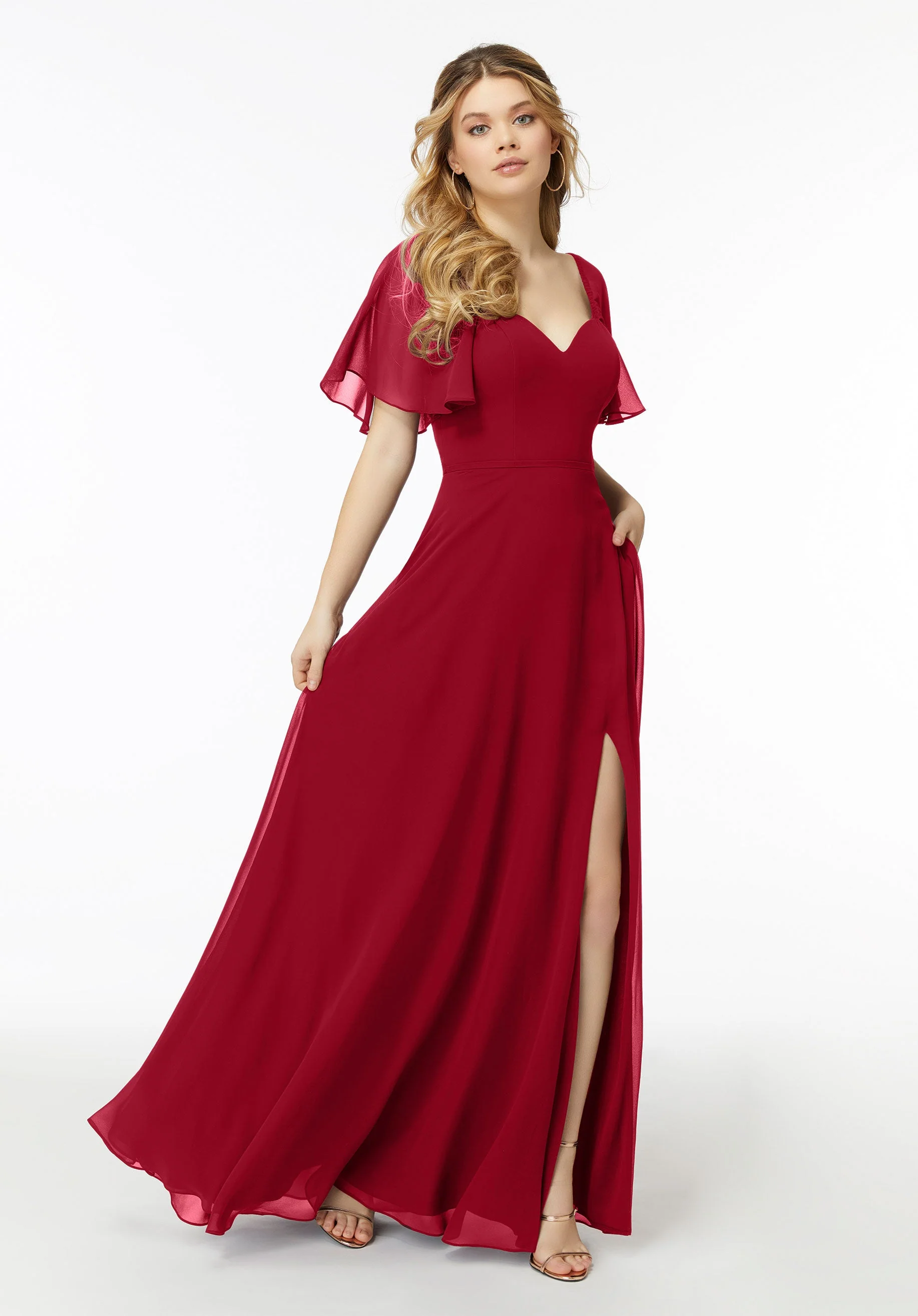 Chiffon Flutter Sleeve, Sweetheart Bridesmaid Dress - Image 21