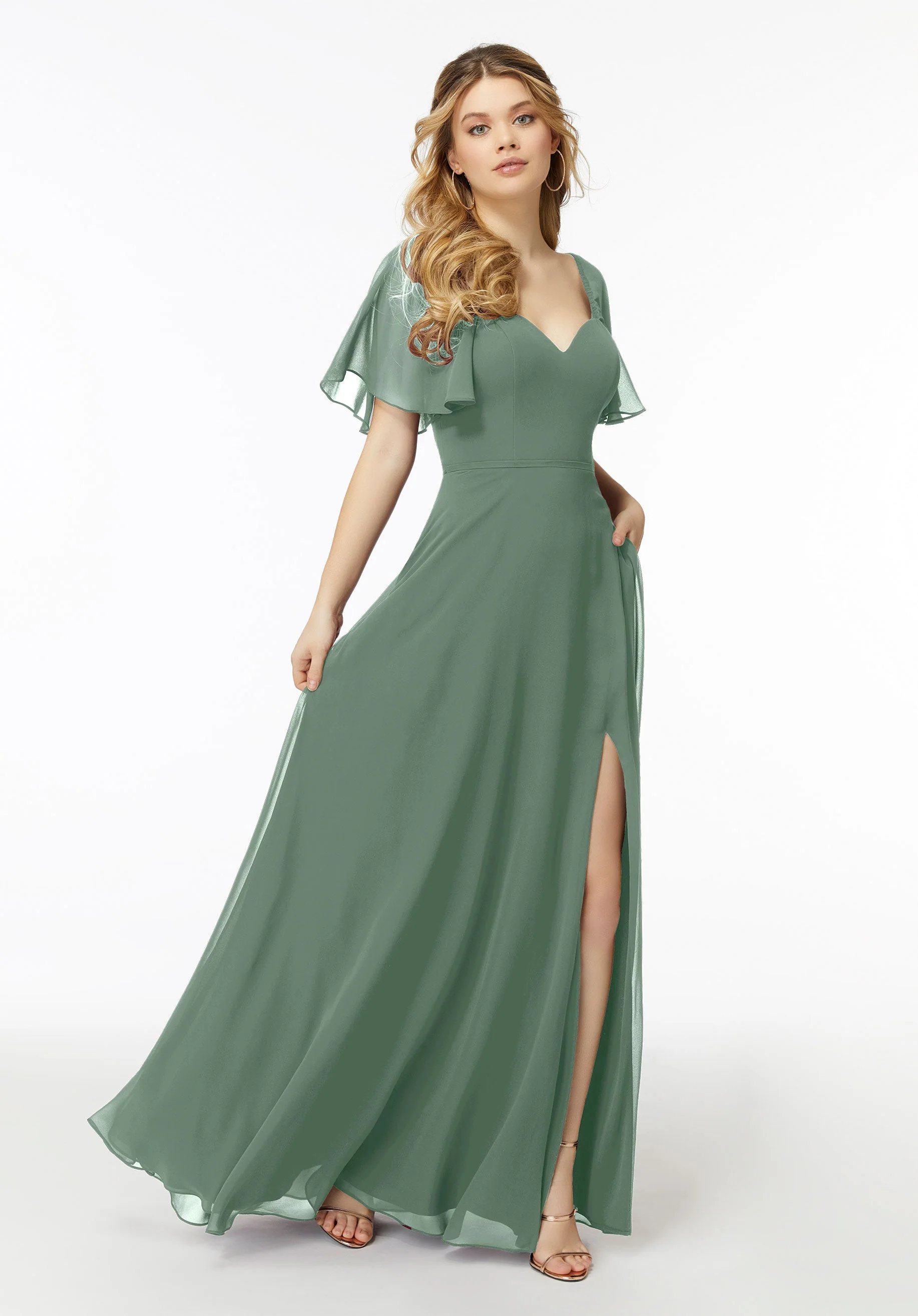 Chiffon Flutter Sleeve, Sweetheart Bridesmaid Dress - Image 23