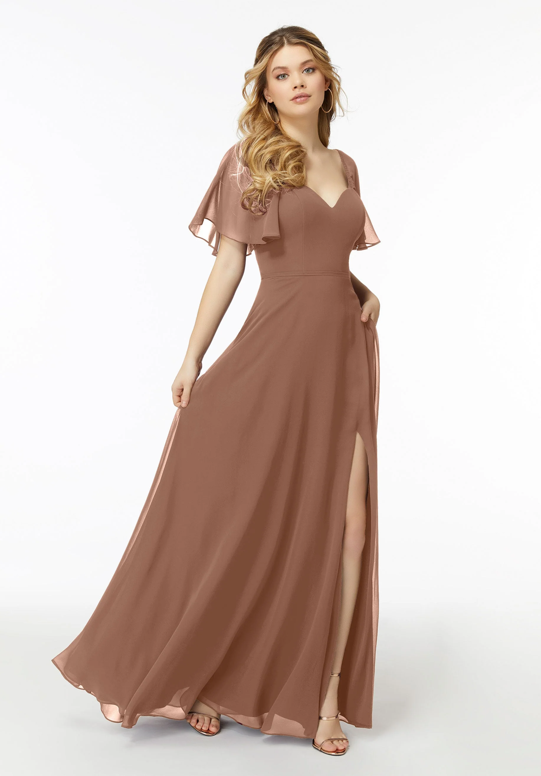 Chiffon Flutter Sleeve, Sweetheart Bridesmaid Dress - Image 29