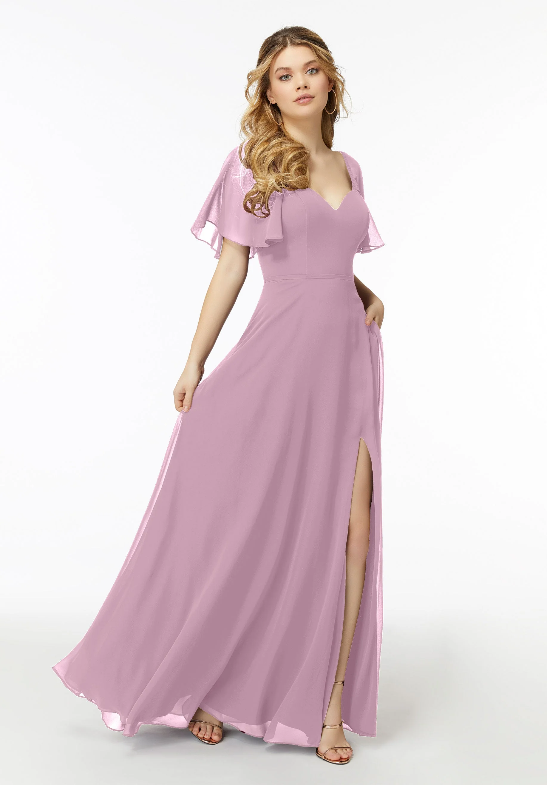 Chiffon Flutter Sleeve, Sweetheart Bridesmaid Dress - Image 31