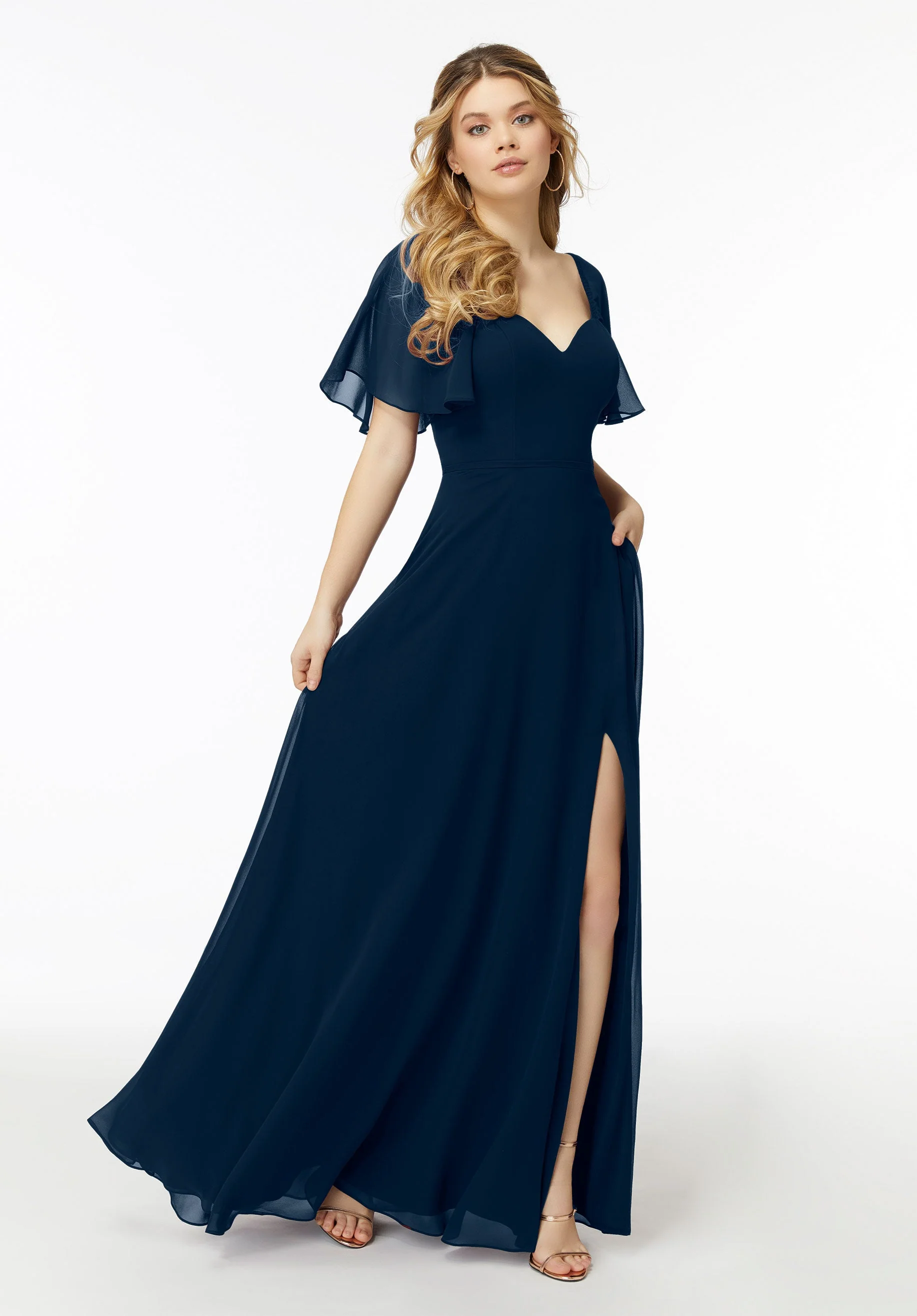 Chiffon Flutter Sleeve, Sweetheart Bridesmaid Dress - Image 37