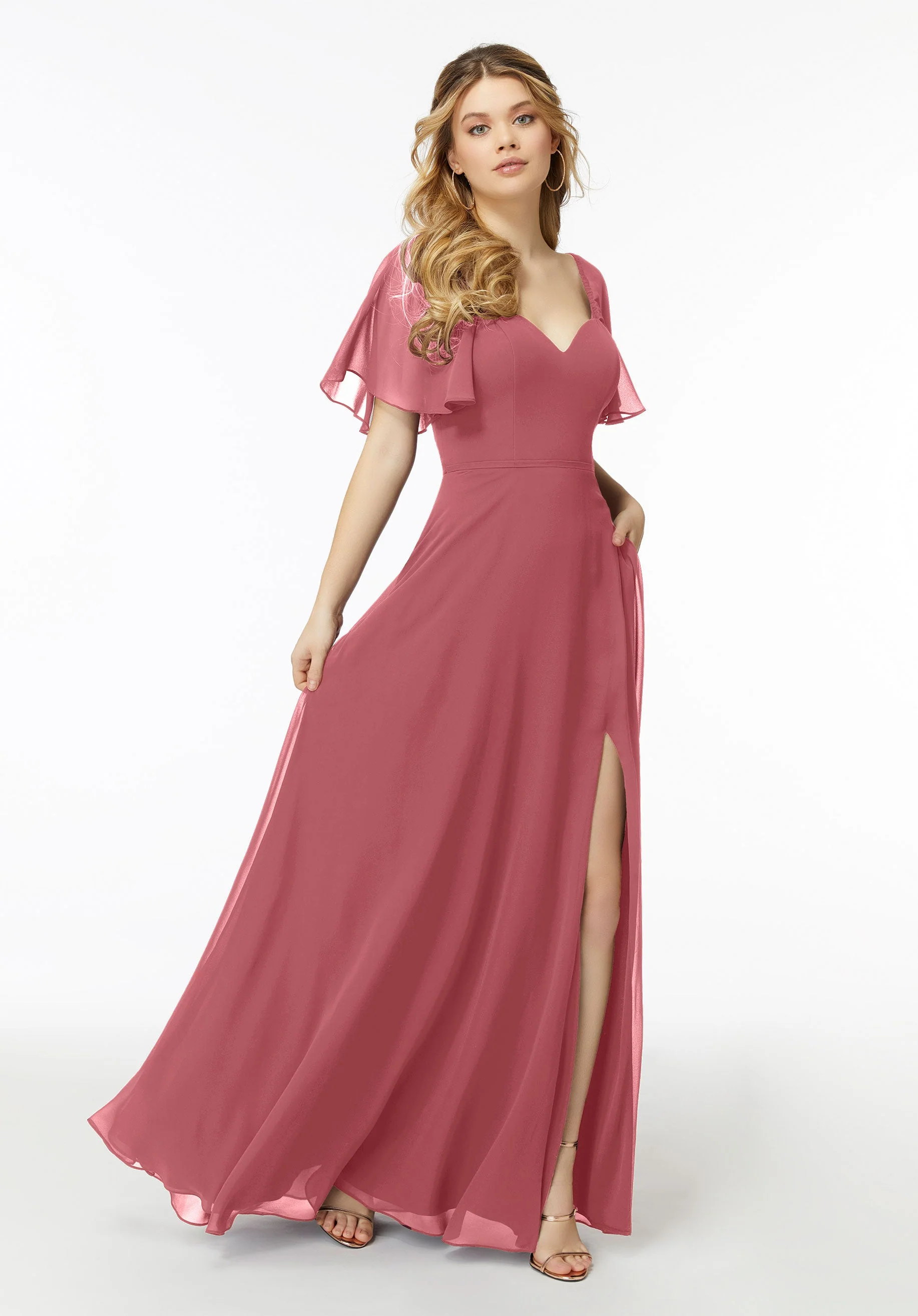 Chiffon Flutter Sleeve, Sweetheart Bridesmaid Dress - Image 41