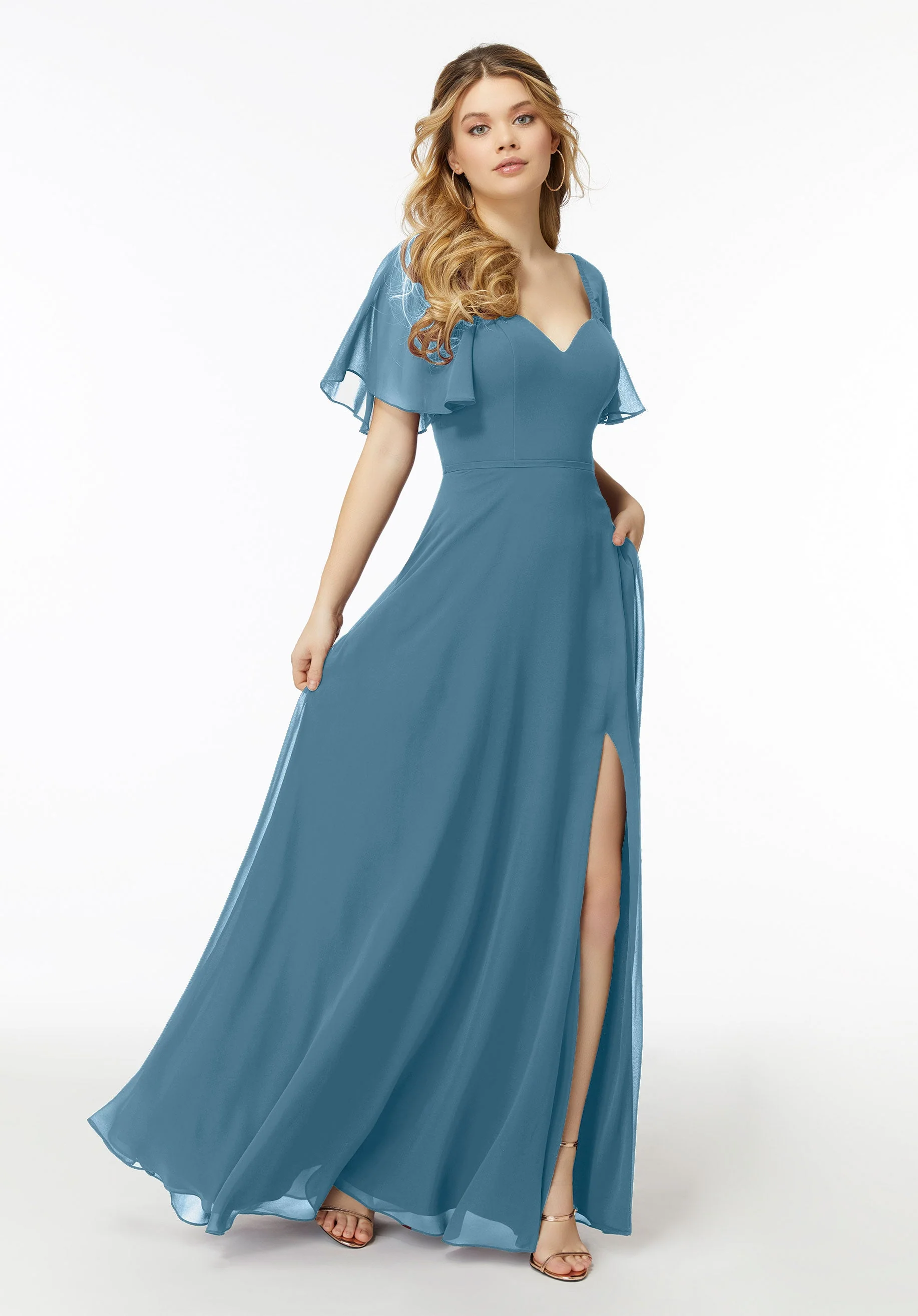 Chiffon Flutter Sleeve, Sweetheart Bridesmaid Dress - Image 46