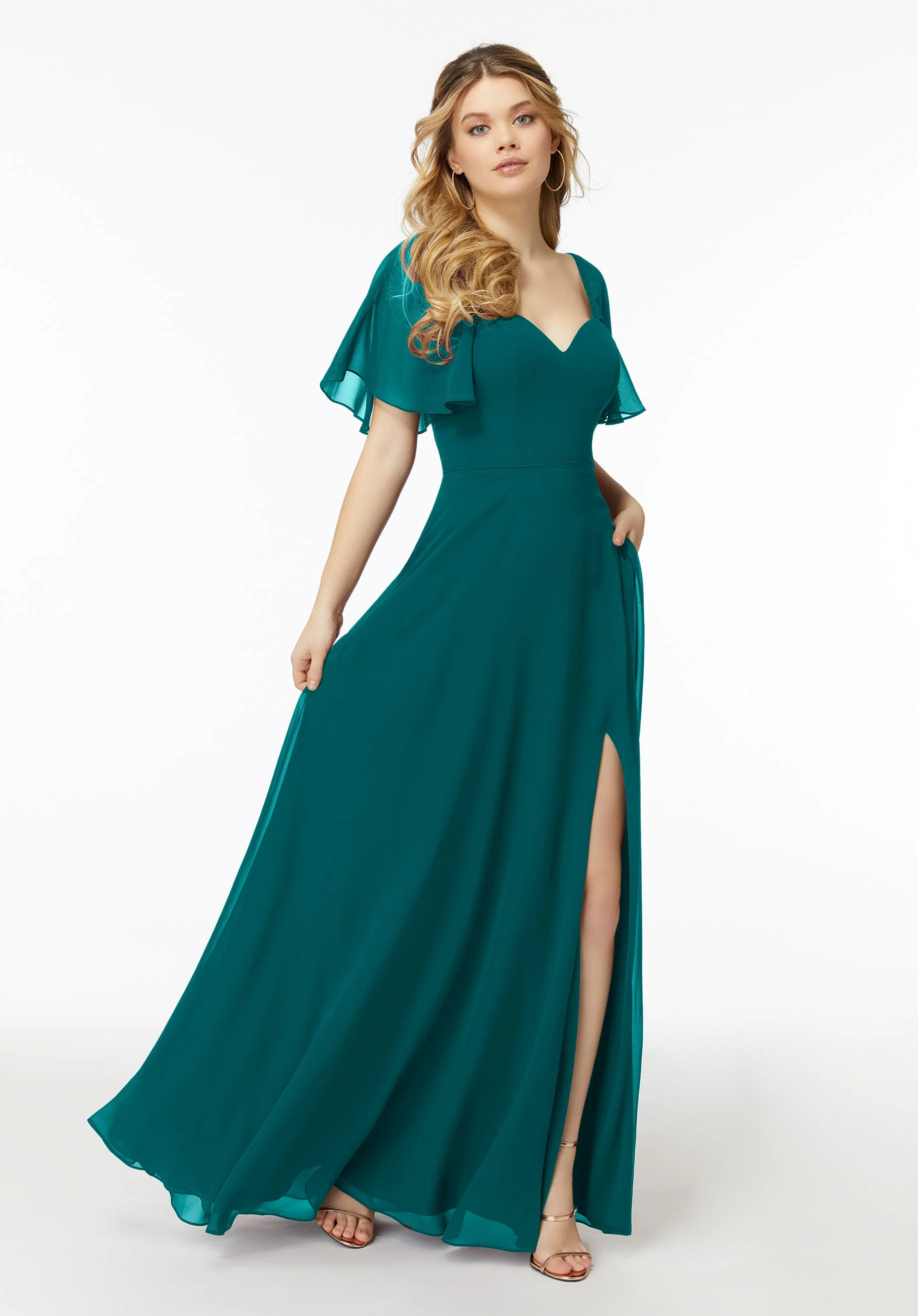 Chiffon Flutter Sleeve, Sweetheart Bridesmaid Dress - Image 50