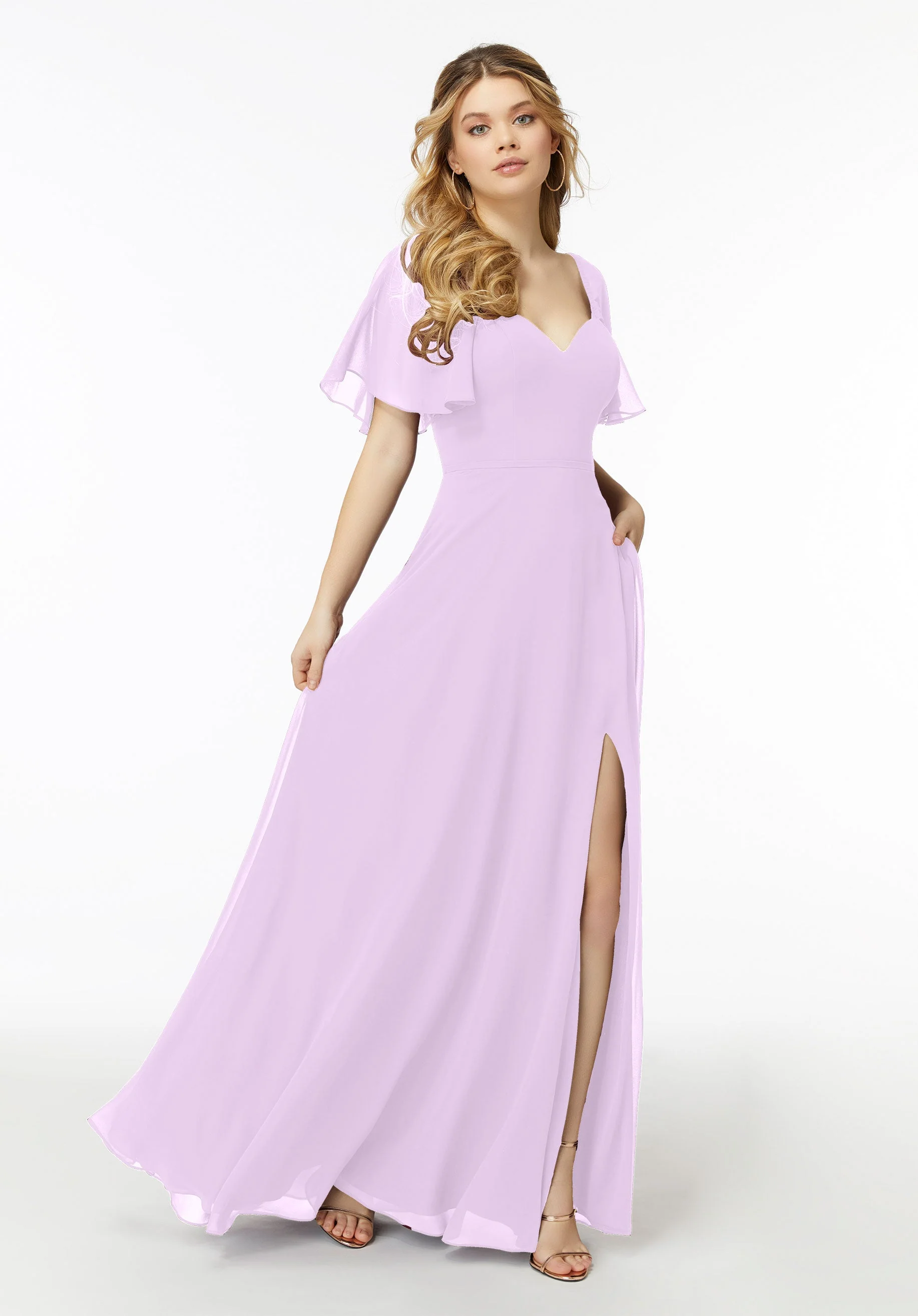 Chiffon Flutter Sleeve, Sweetheart Bridesmaid Dress - Image 51