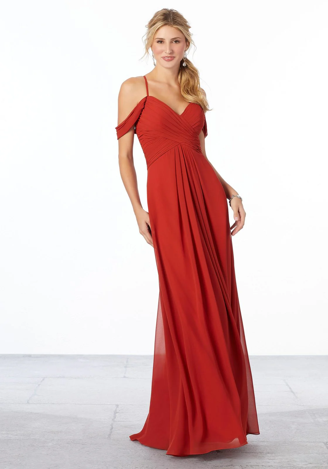 Cold-Shoulder Chiffon Bridesmaid Dress