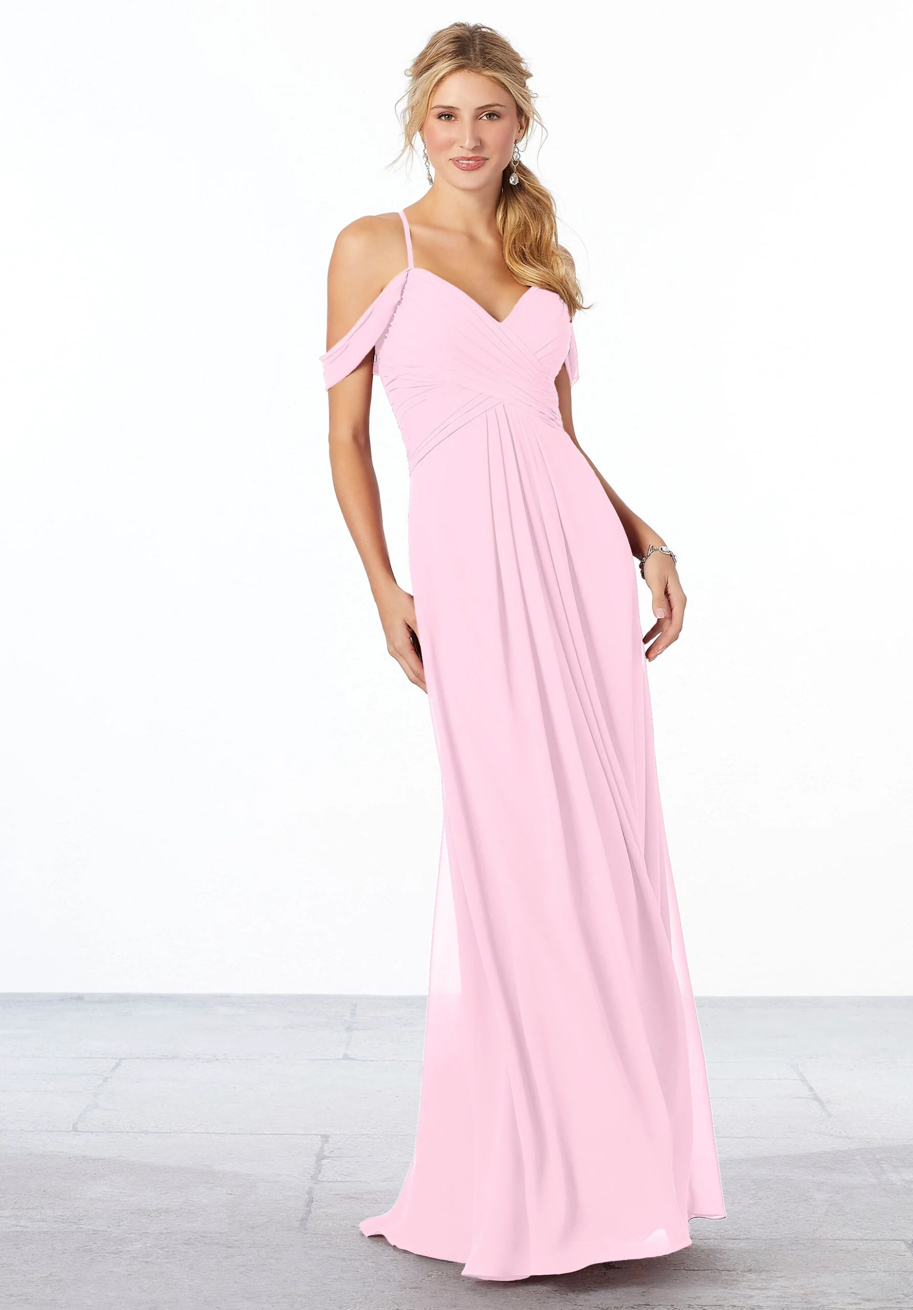 Cold-Shoulder Chiffon Bridesmaid Dress - Image 40