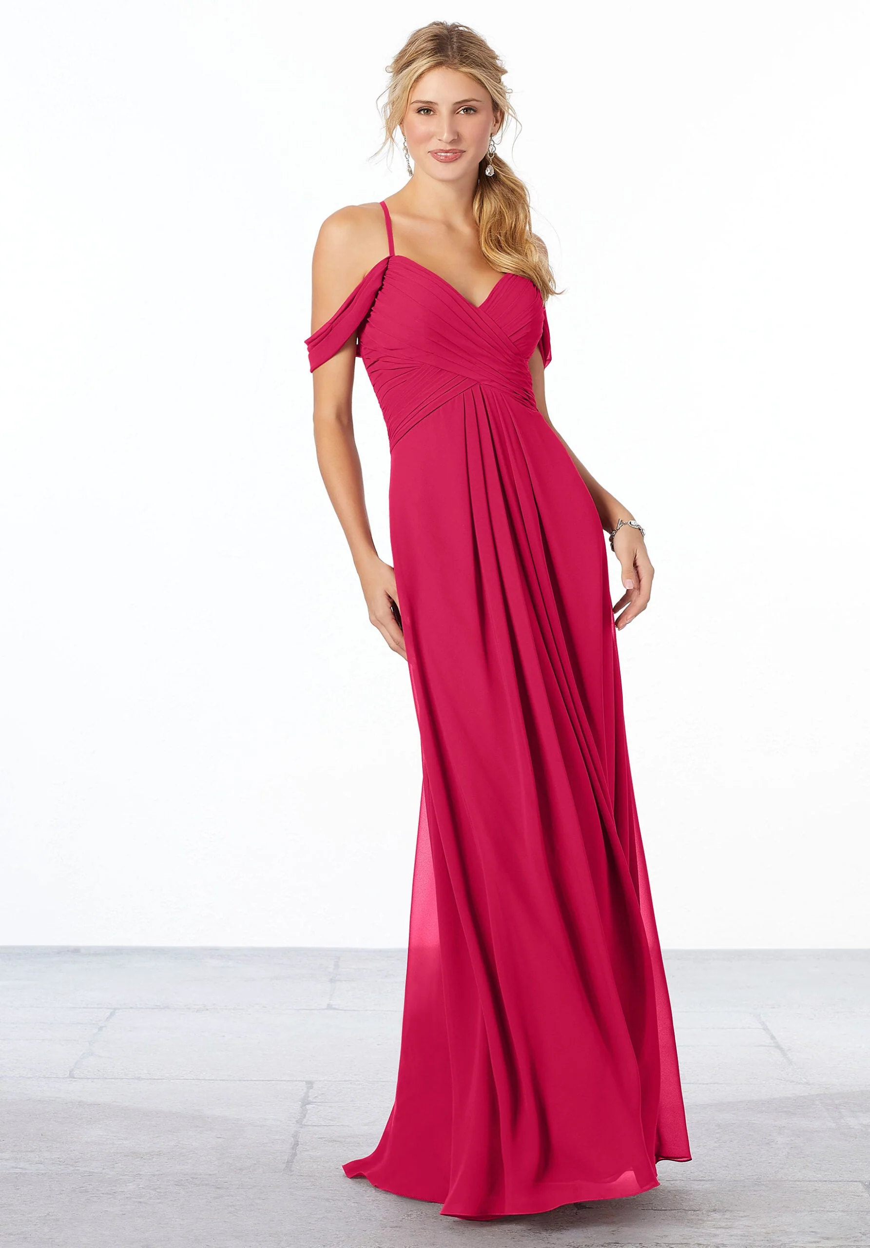 Cold-Shoulder Chiffon Bridesmaid Dress - Image 42