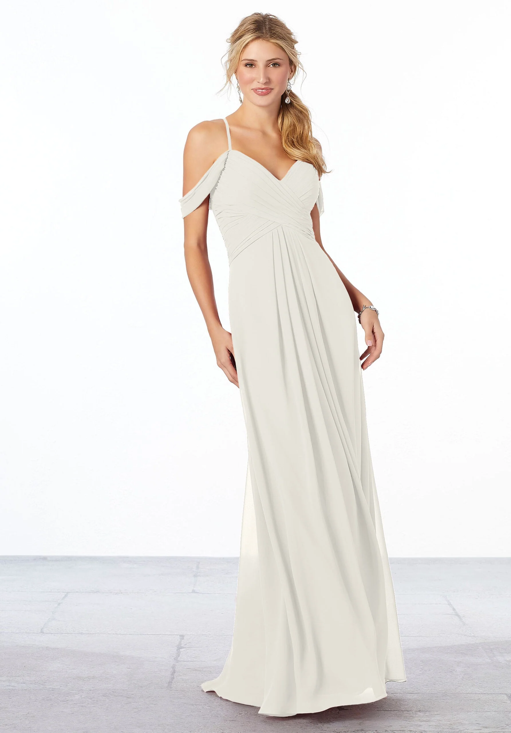 Cold-Shoulder Chiffon Bridesmaid Dress - Image 45
