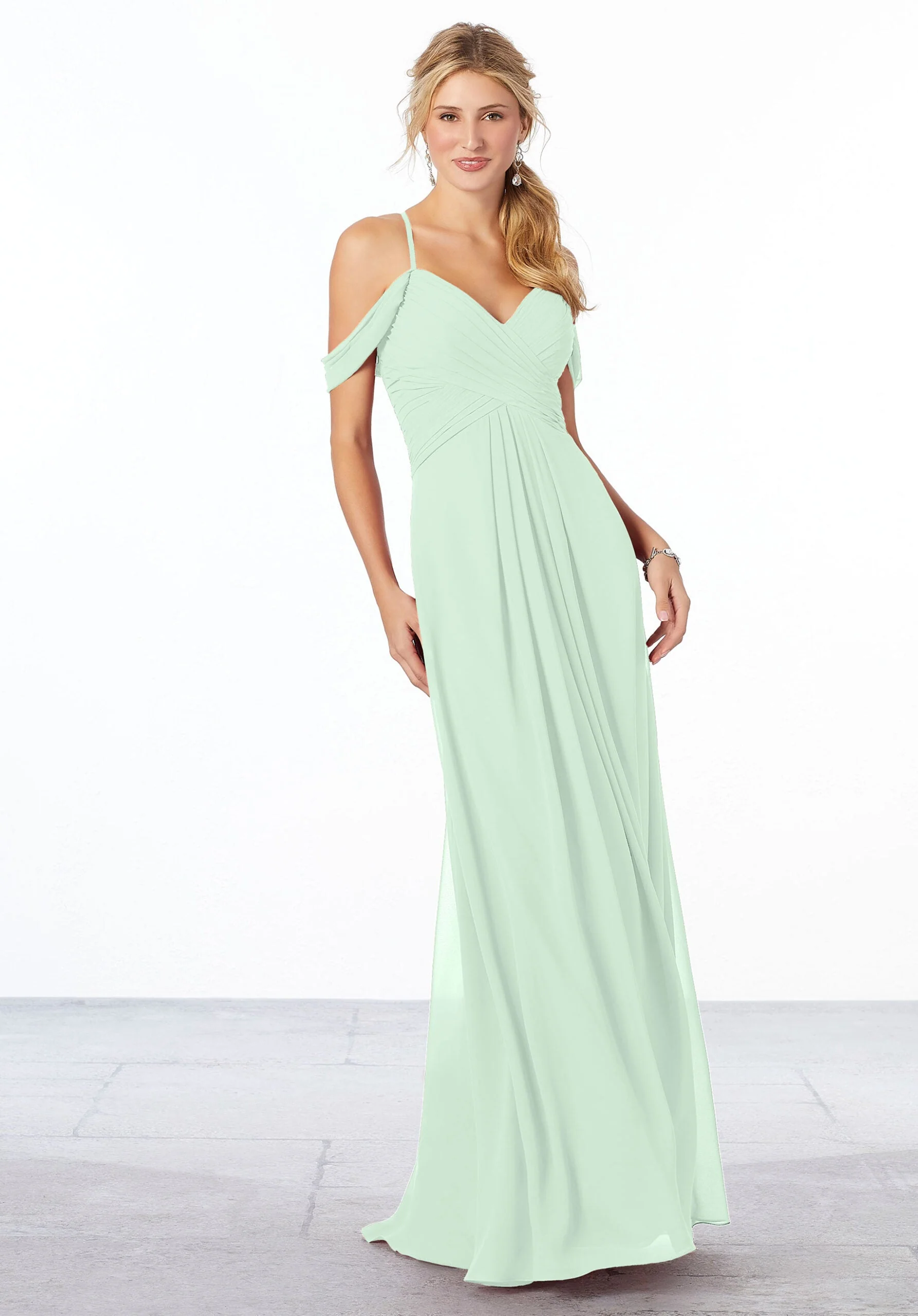 Cold-Shoulder Chiffon Bridesmaid Dress - Image 46