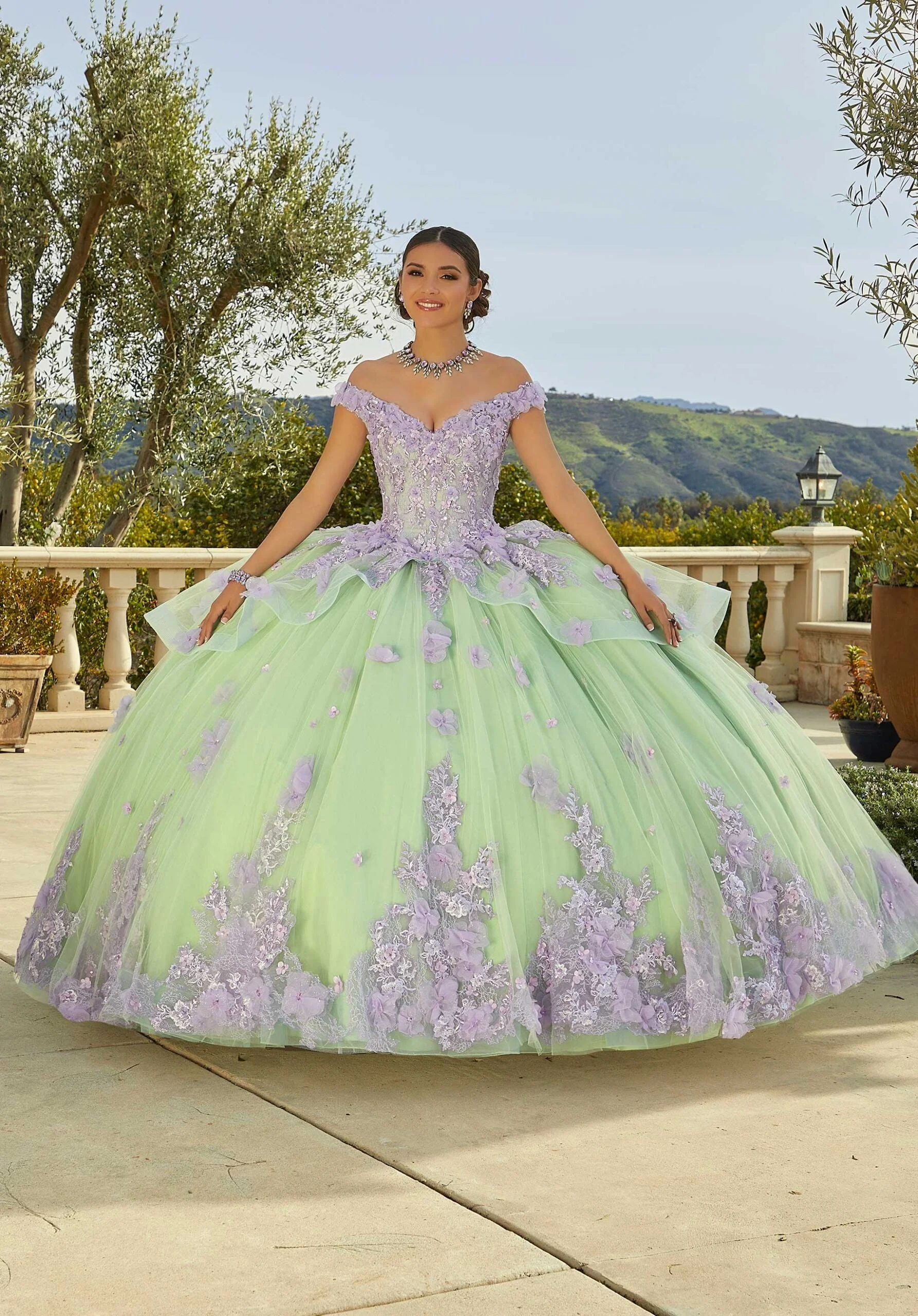 Contrasting Floral Applique Quinceañera Dress - Image 4