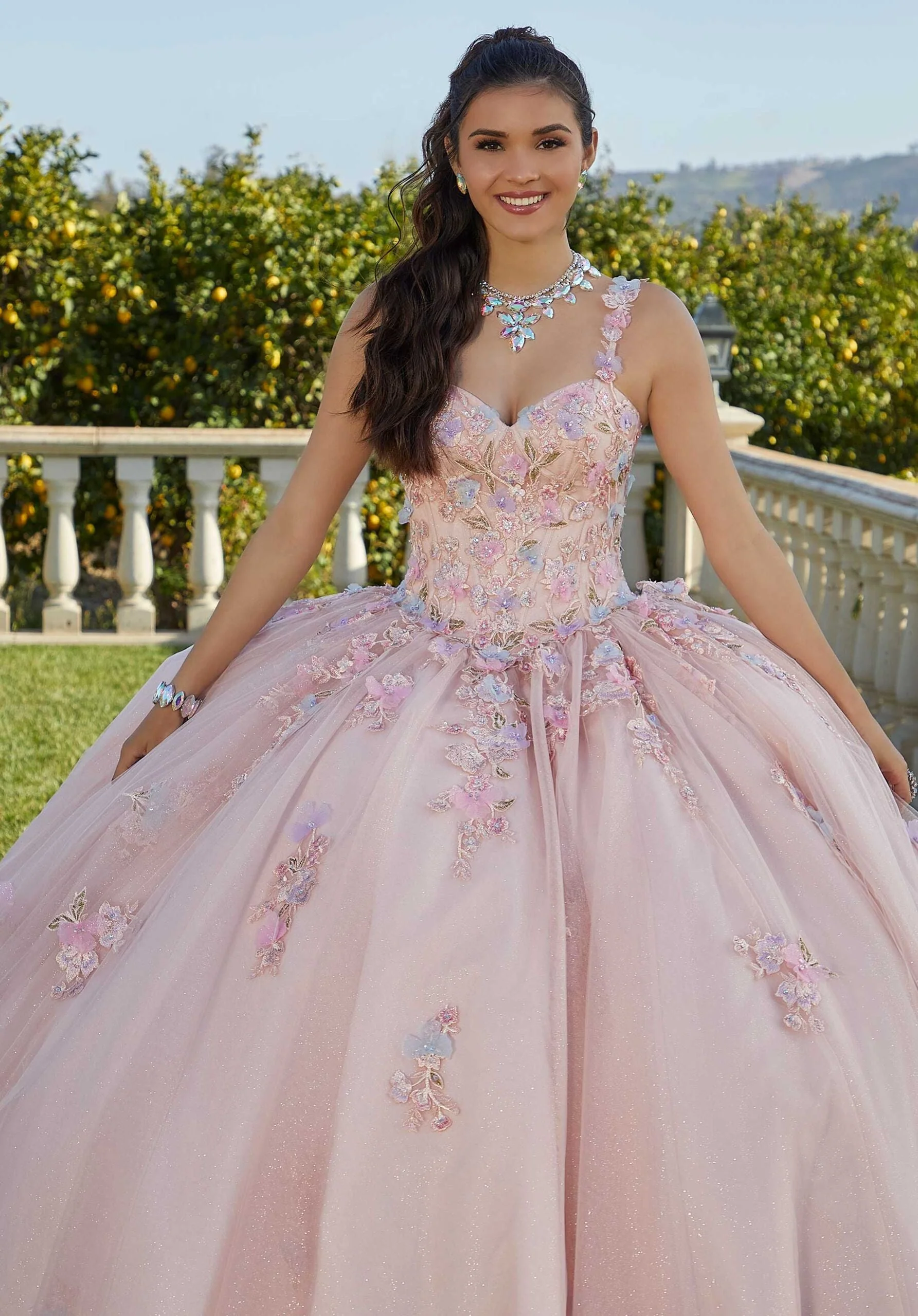Contrasting Three-Dimensional Floral Embroidered Quinceañera Dress - Image 2