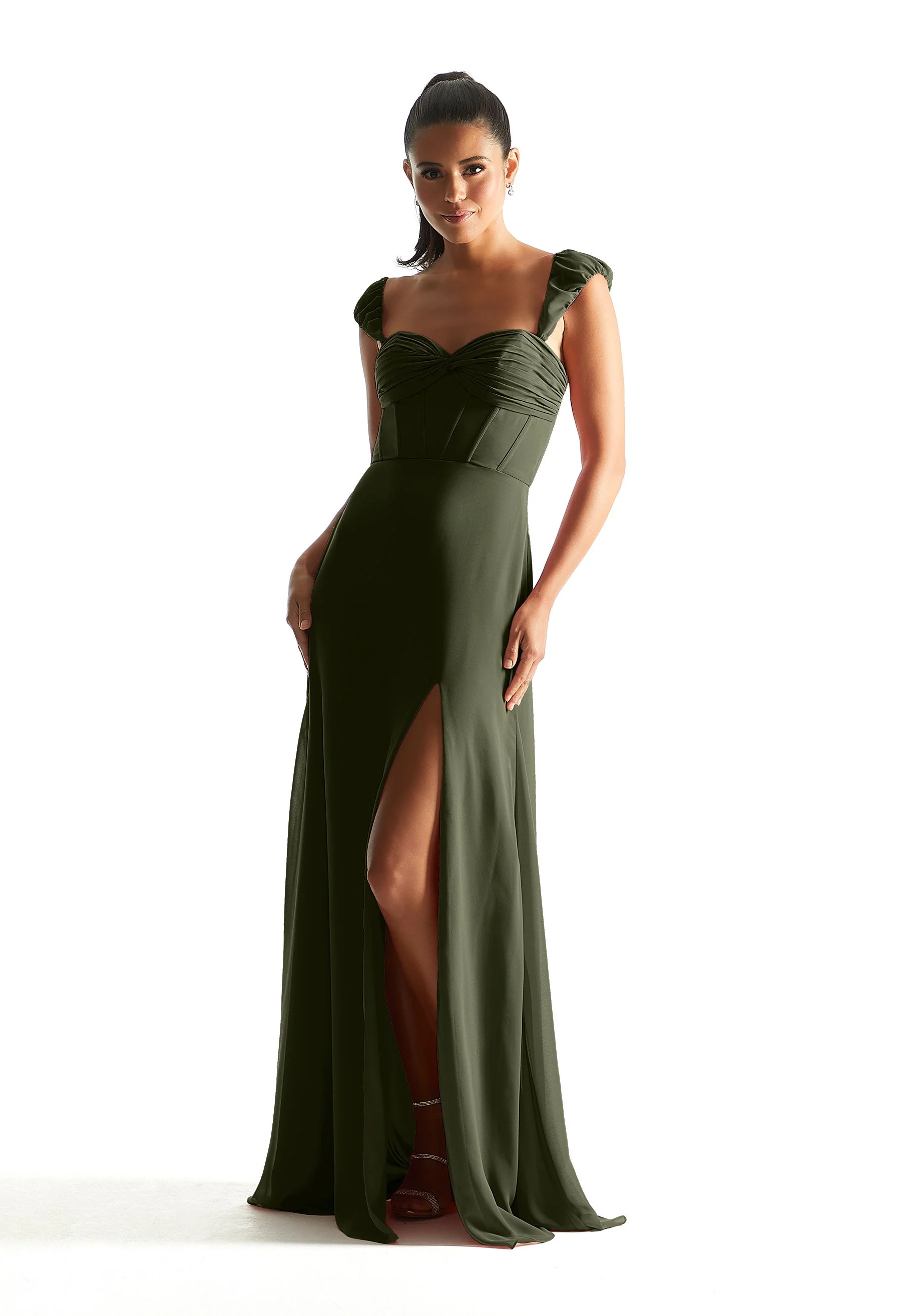 Corset Chiffon Bridesmaid Dress with Detachable Sleeves - Image 15