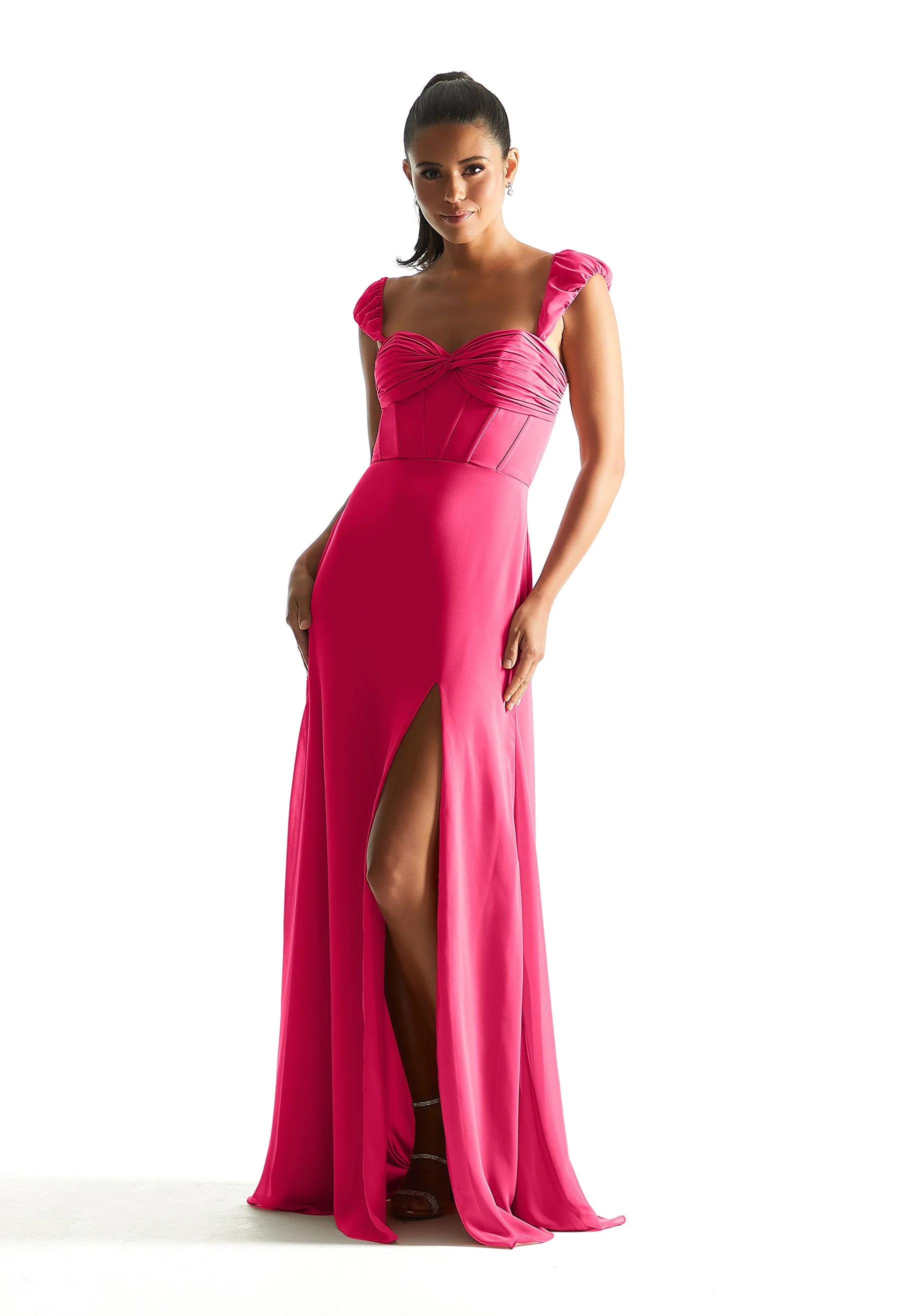 Corset Chiffon Bridesmaid Dress with Detachable Sleeves - Image 17