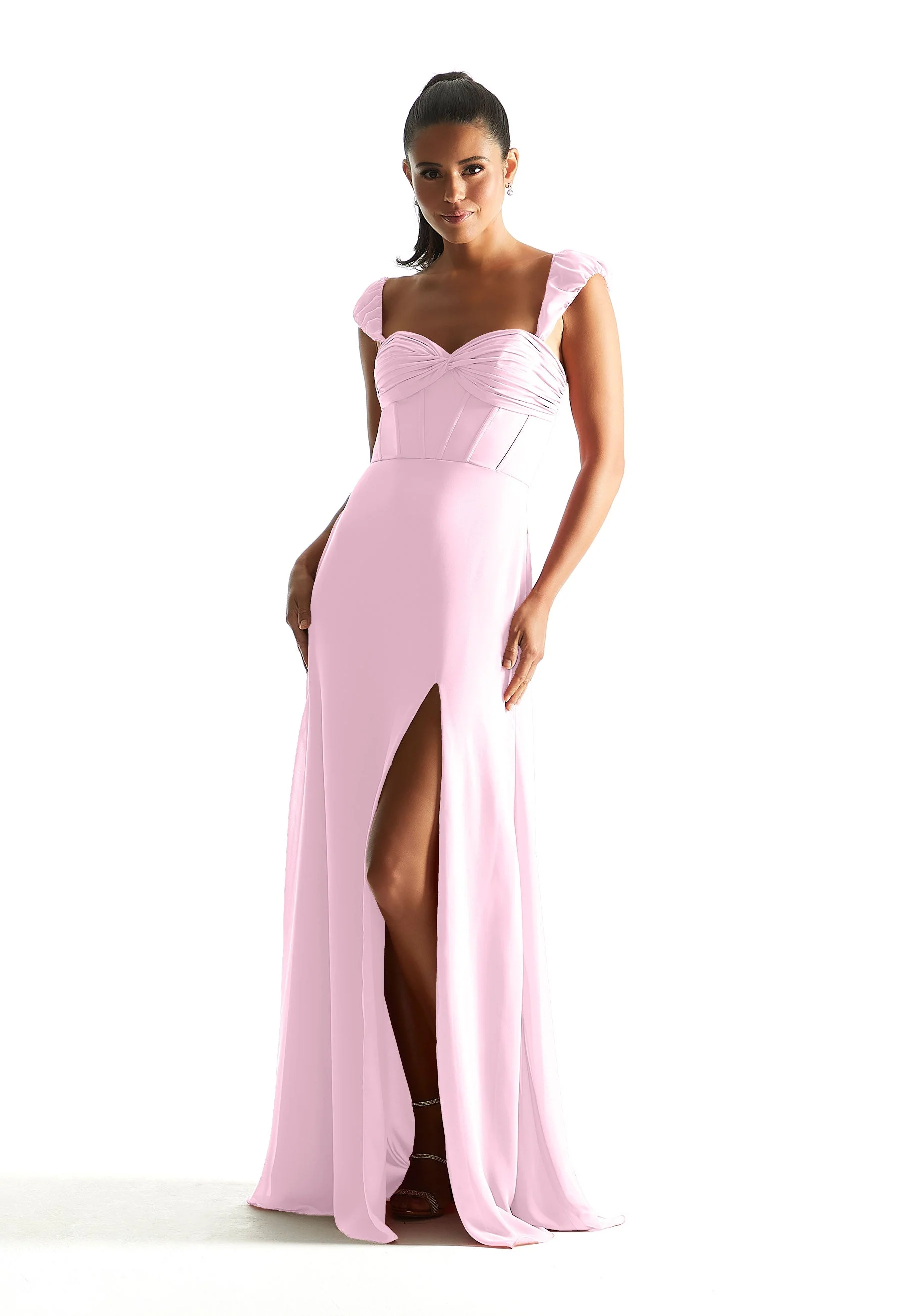 Corset Chiffon Bridesmaid Dress with Detachable Sleeves - Image 19