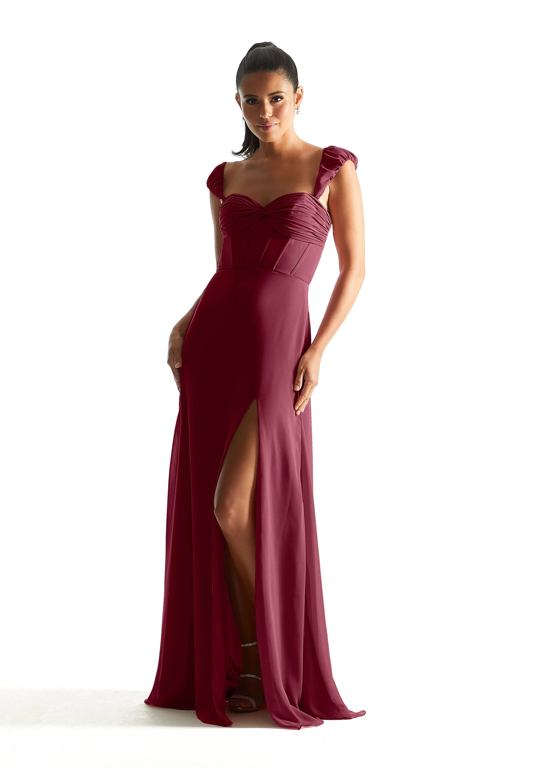 Corset Chiffon Bridesmaid Dress with Detachable Sleeves - Image 21