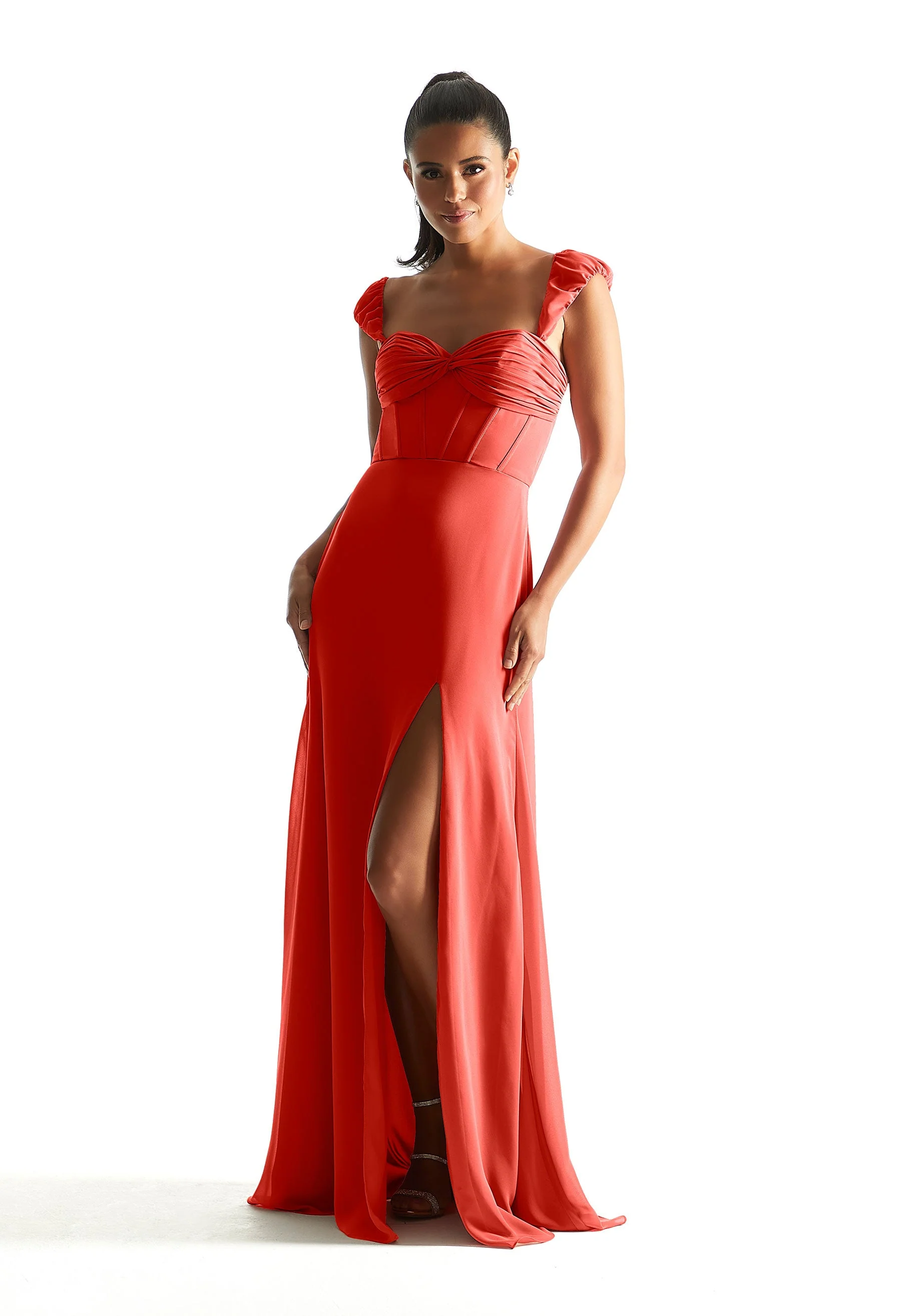 Corset Chiffon Bridesmaid Dress with Detachable Sleeves - Image 25