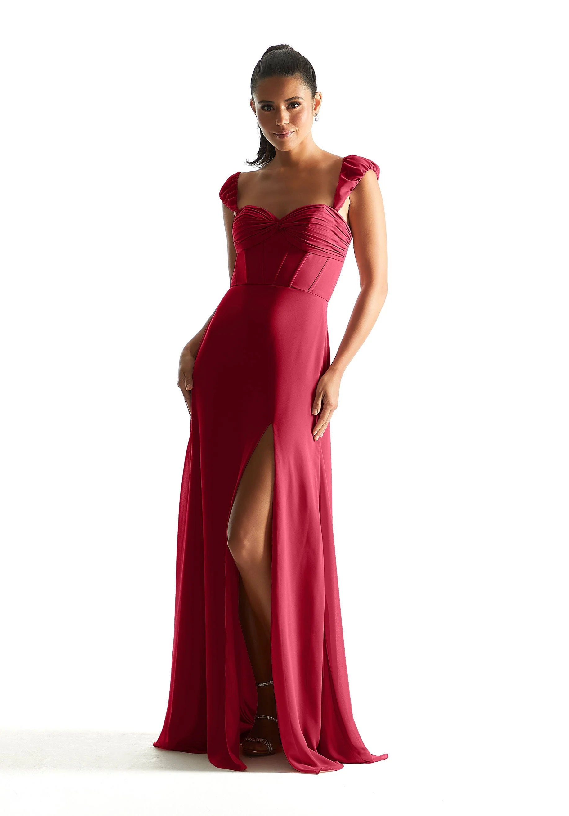 Corset Chiffon Bridesmaid Dress with Detachable Sleeves - Image 26