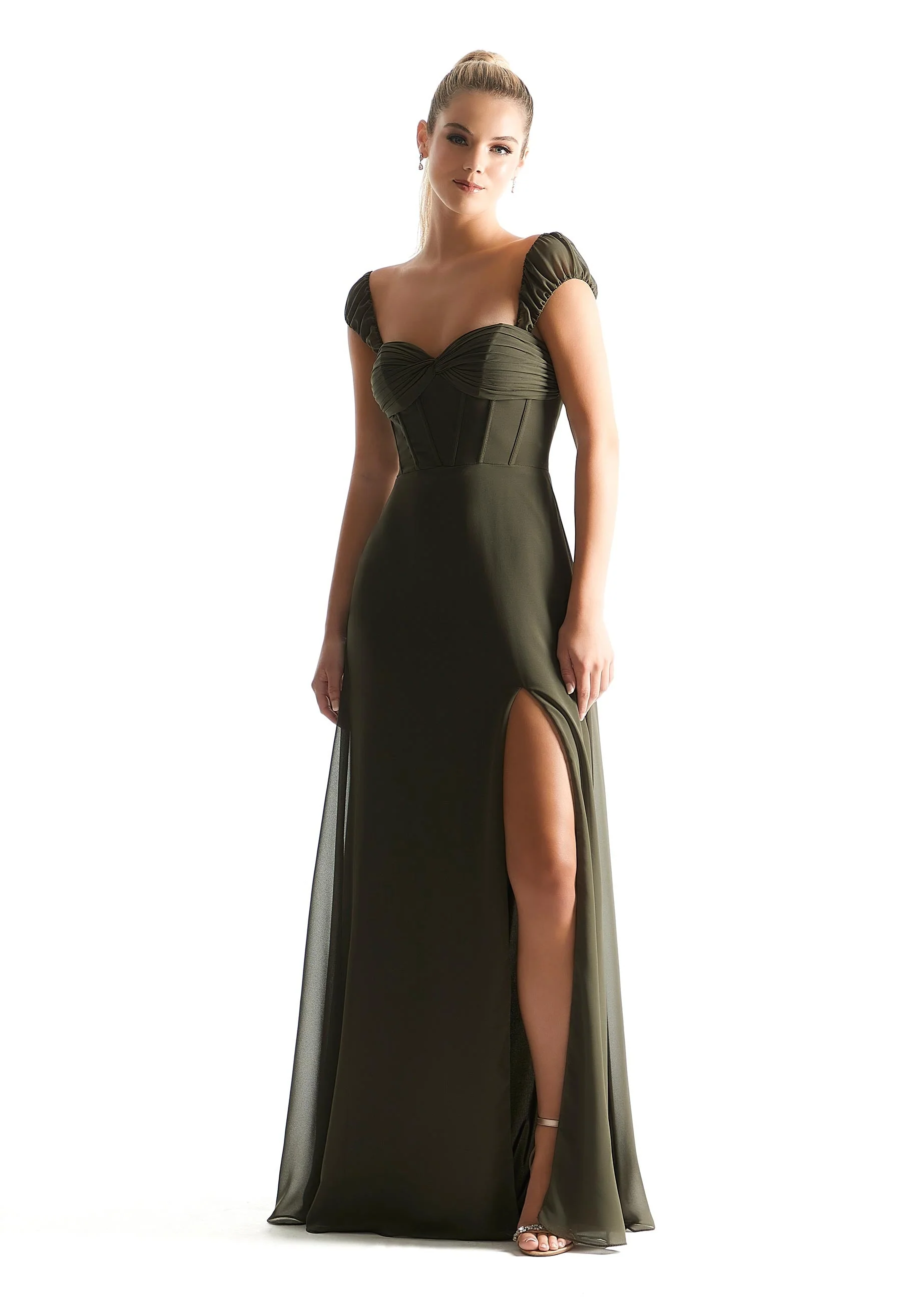 Corset Chiffon Bridesmaid Dress with Detachable Sleeves - Image 3