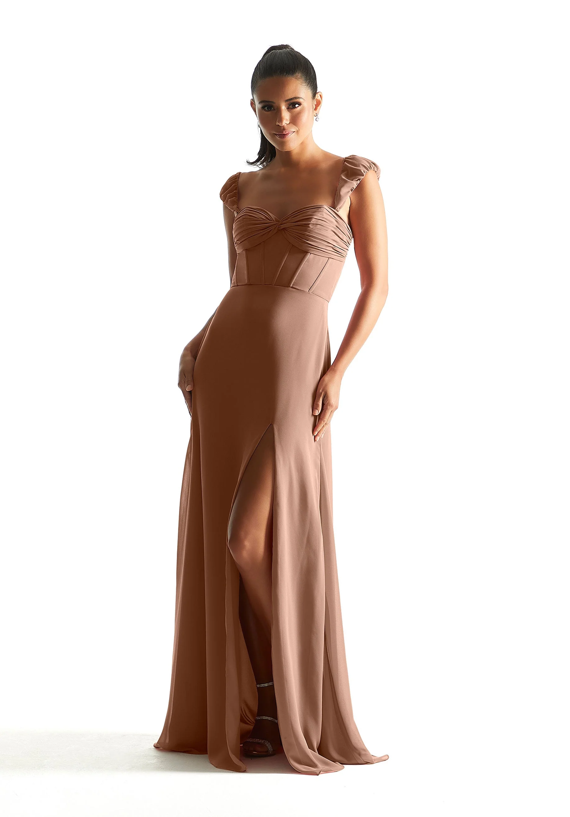 Corset Chiffon Bridesmaid Dress with Detachable Sleeves - Image 34