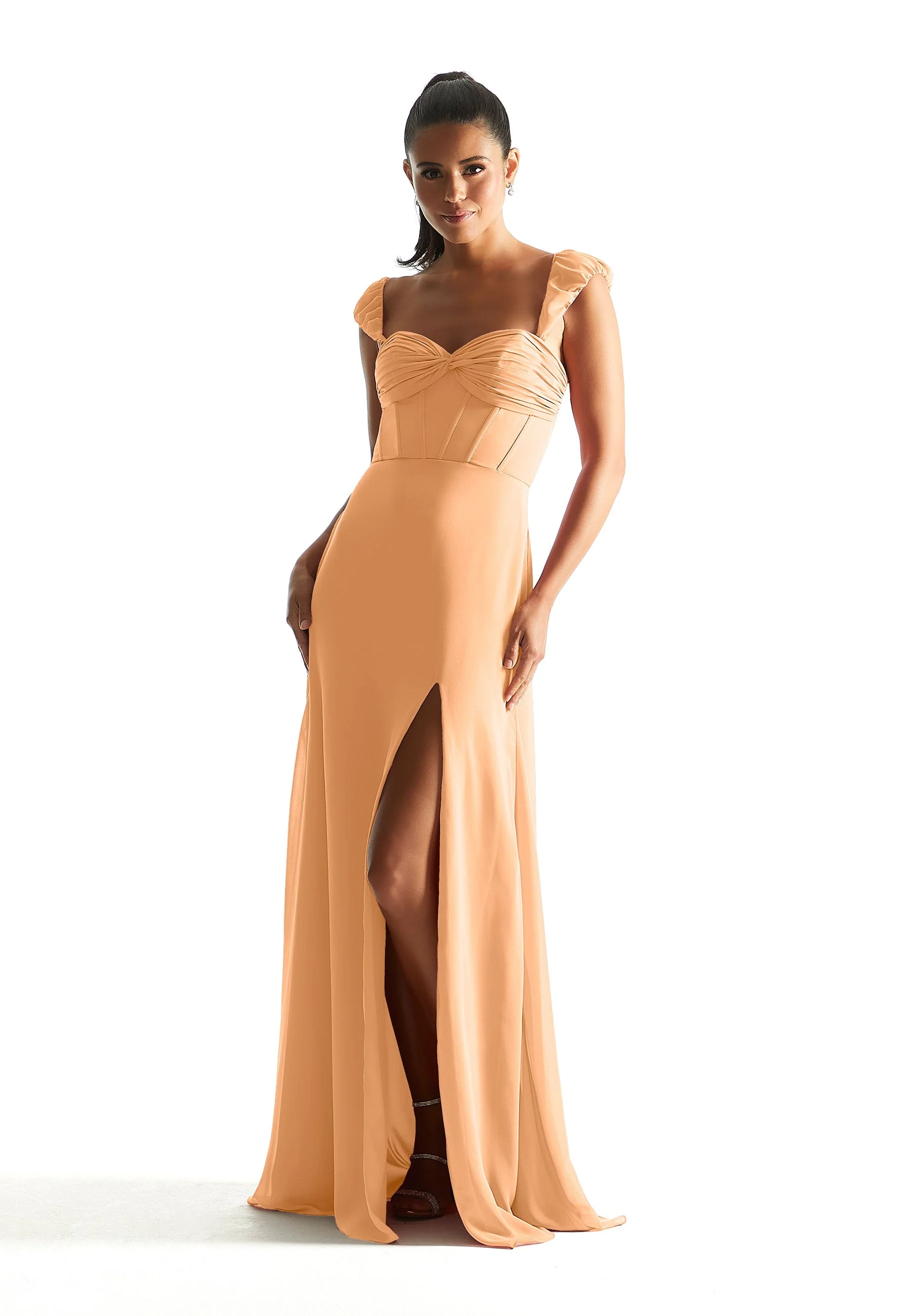 Corset Chiffon Bridesmaid Dress with Detachable Sleeves - Image 52
