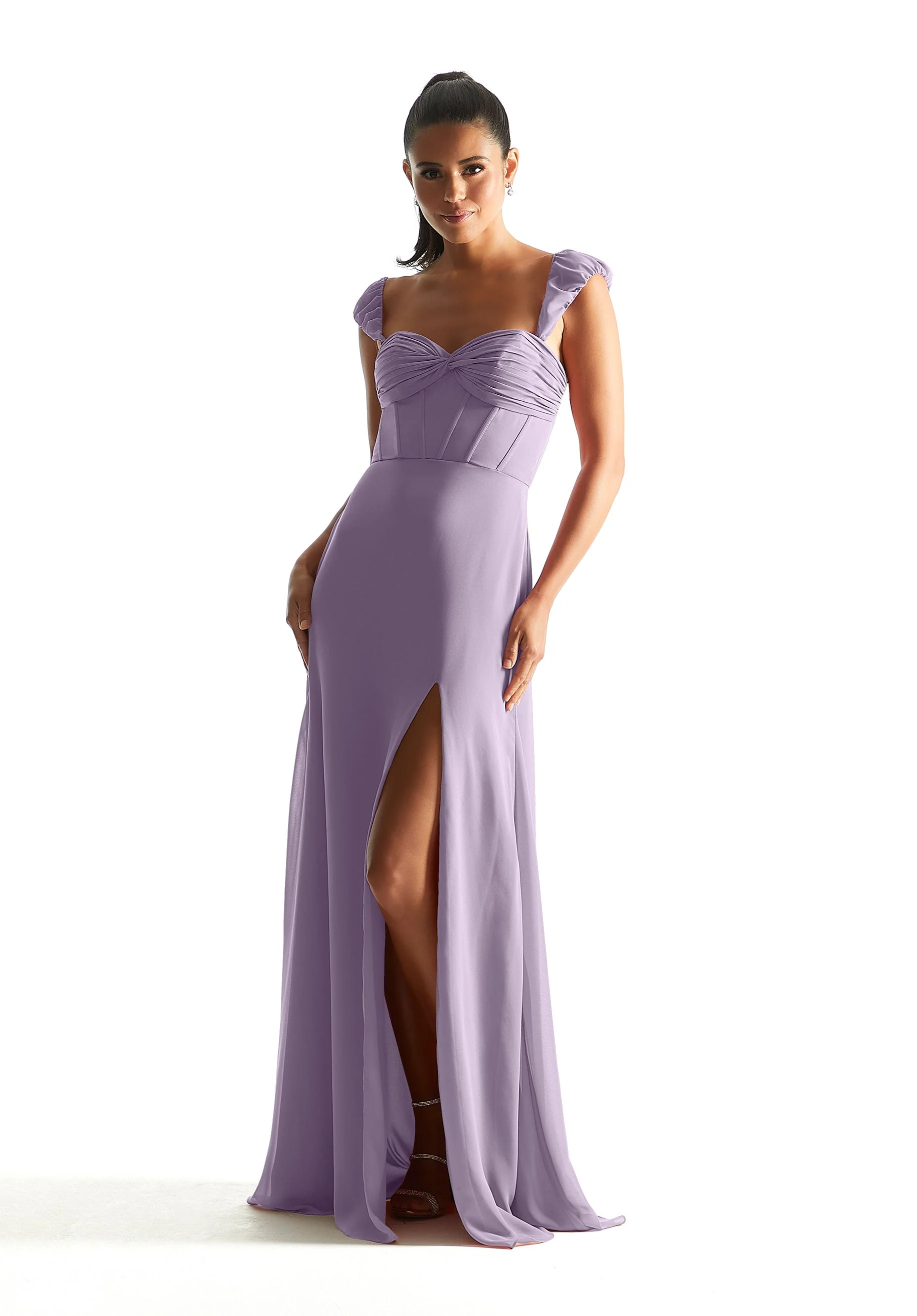 Corset Chiffon Bridesmaid Dress with Detachable Sleeves - Image 57